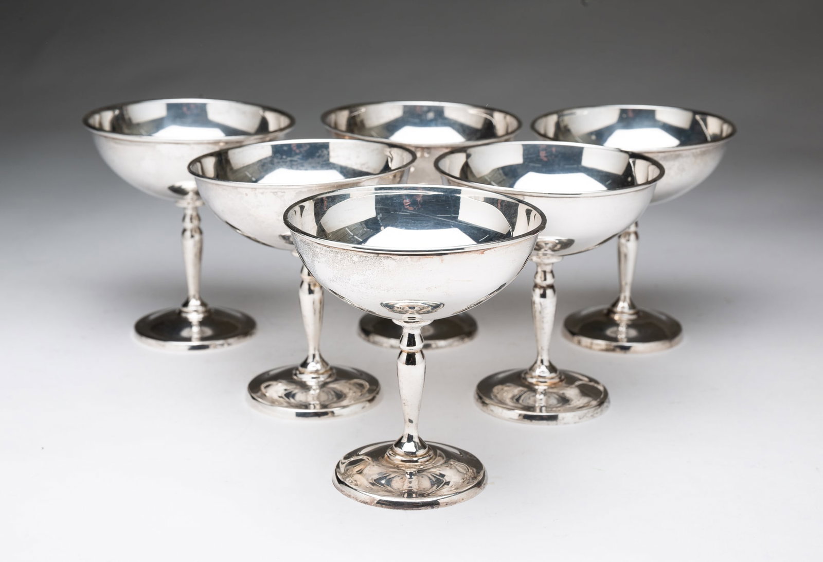 SIX C. ZURITA STERLING SILVER STEMMED COUPES. (1 of 3)