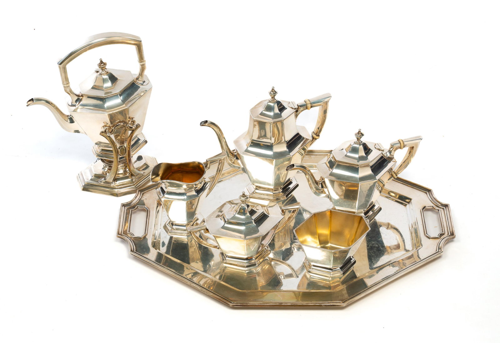 CARTIER STERLING SILVER TEA AND COFFEE SERVICE WITH TRAY. (1 of 7)