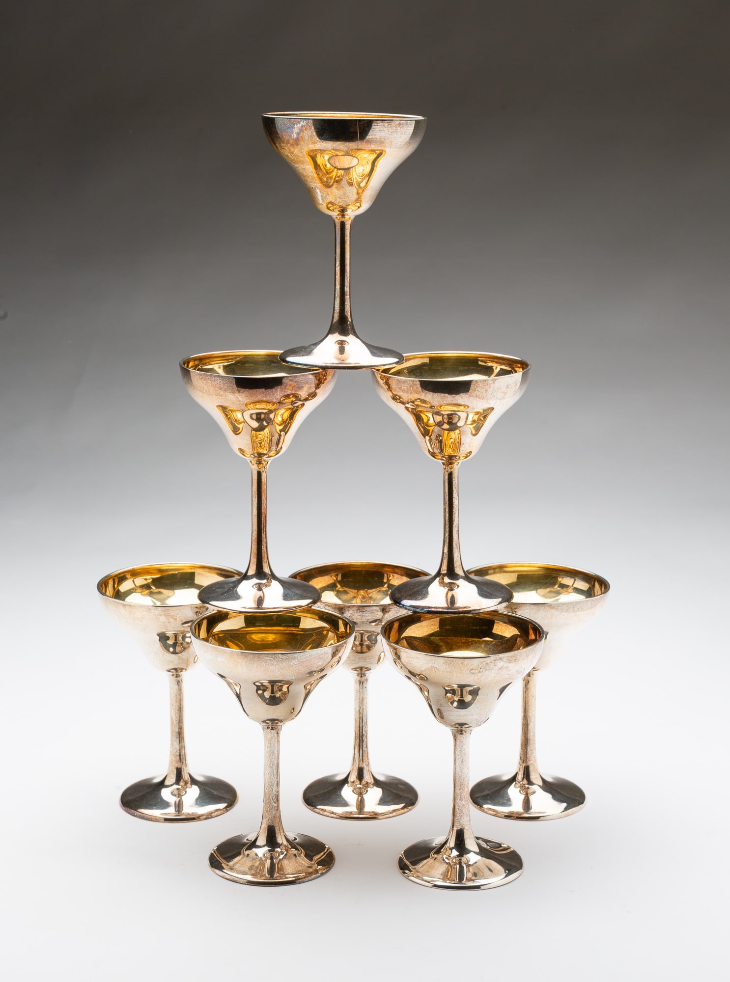 EIGHT FRANK W. SMITH SILVER CO. STERLING SILVER STEMMED COCKTAIL CUPS. (1 of 3)