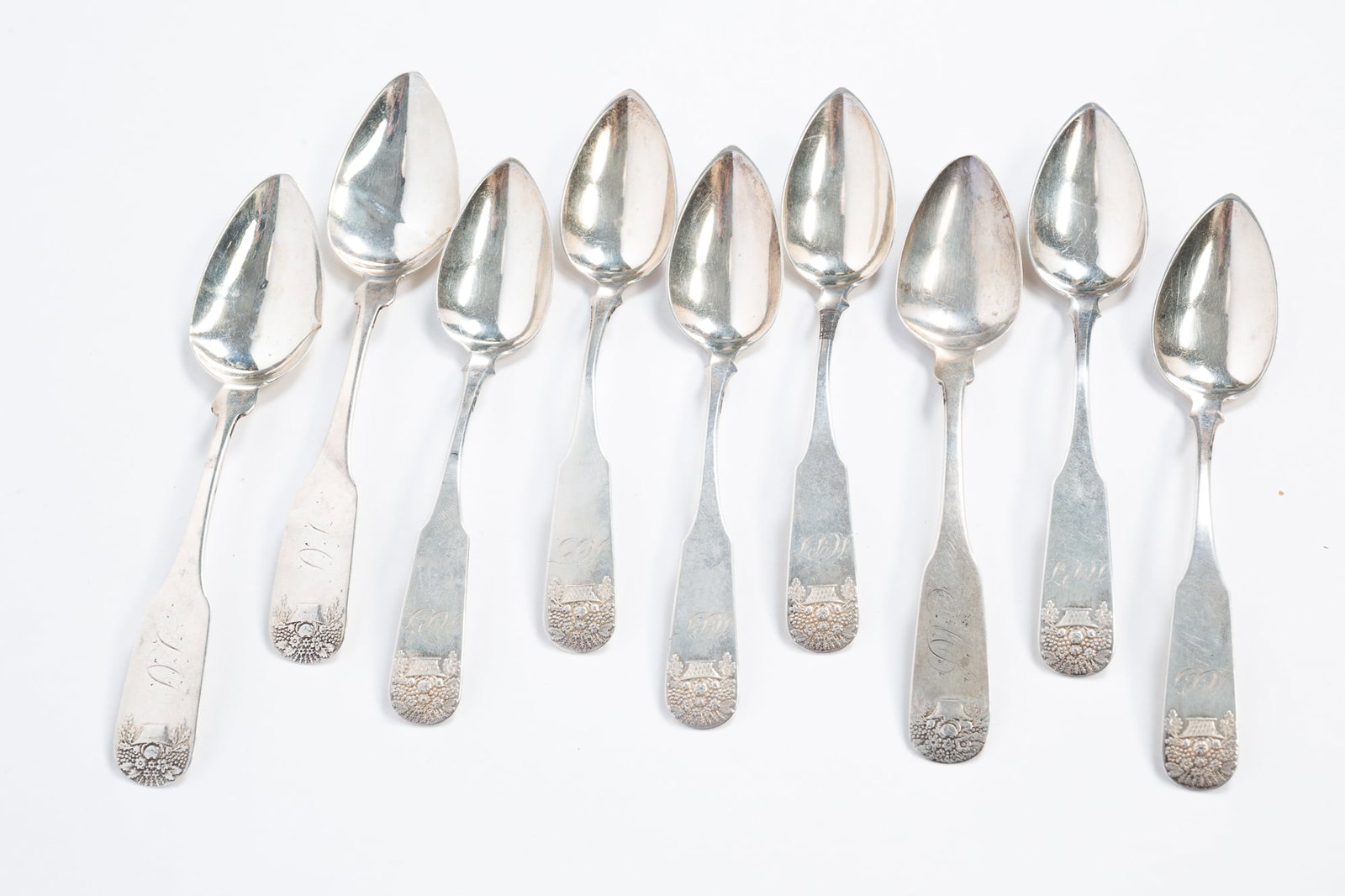 NINE AMERICAN COIN SILVER TEASPOONS. (1 of 3)