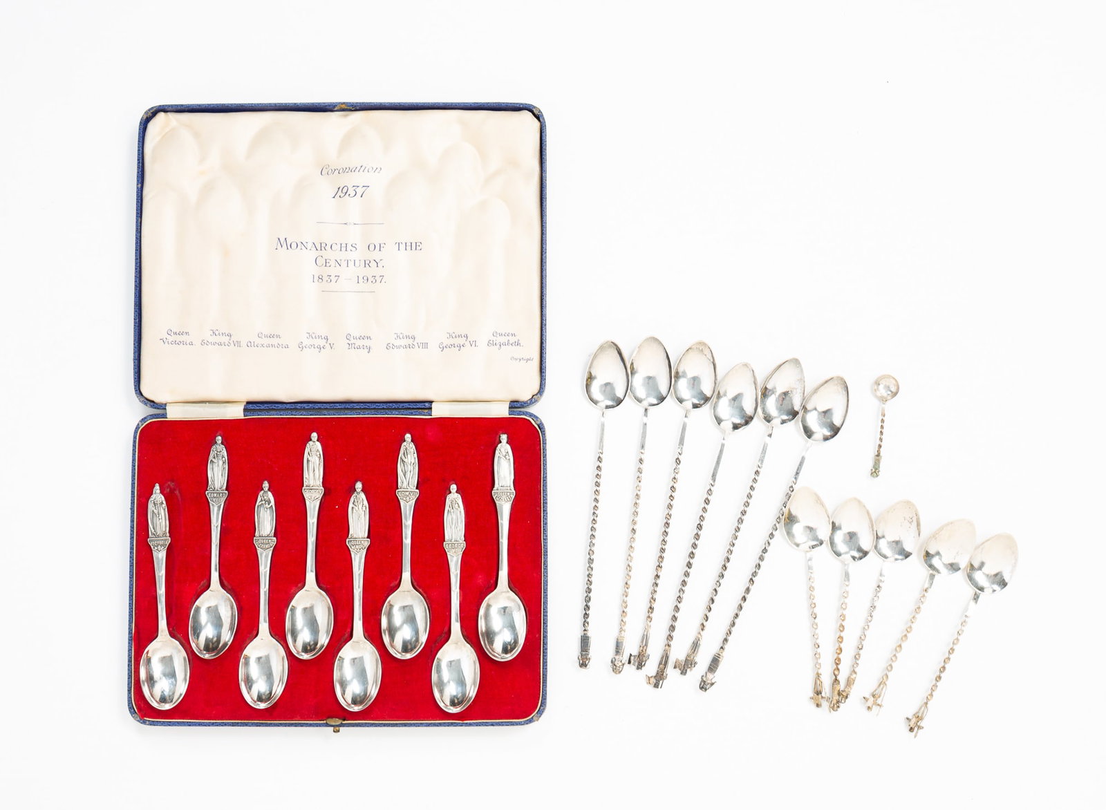 TWO SETS OF SILVER SPOONS. (1 of 8)