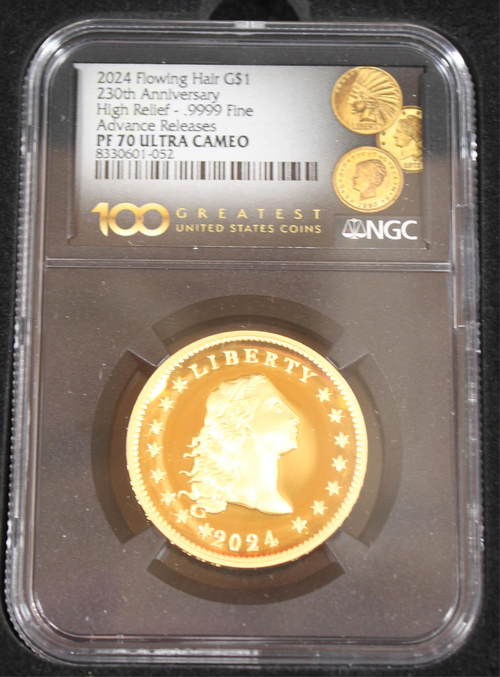 U.S. GOLD 2024 $1 FLOWING HAIR HIGH RELIEF COIN. (1 of 5)