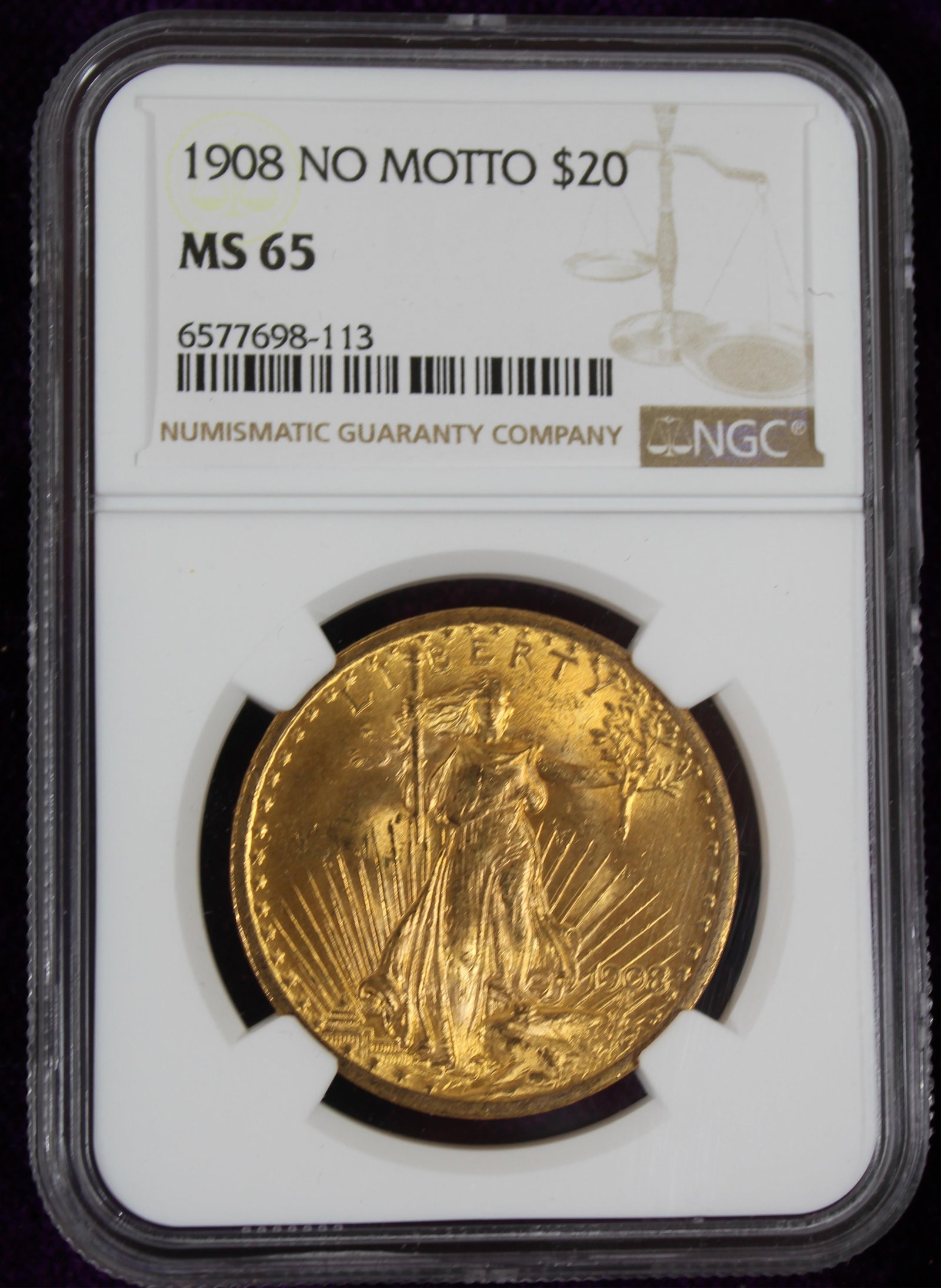 U.S. GOLD 1908 $20 SAINT GAUDENS COIN. (1 of 4)