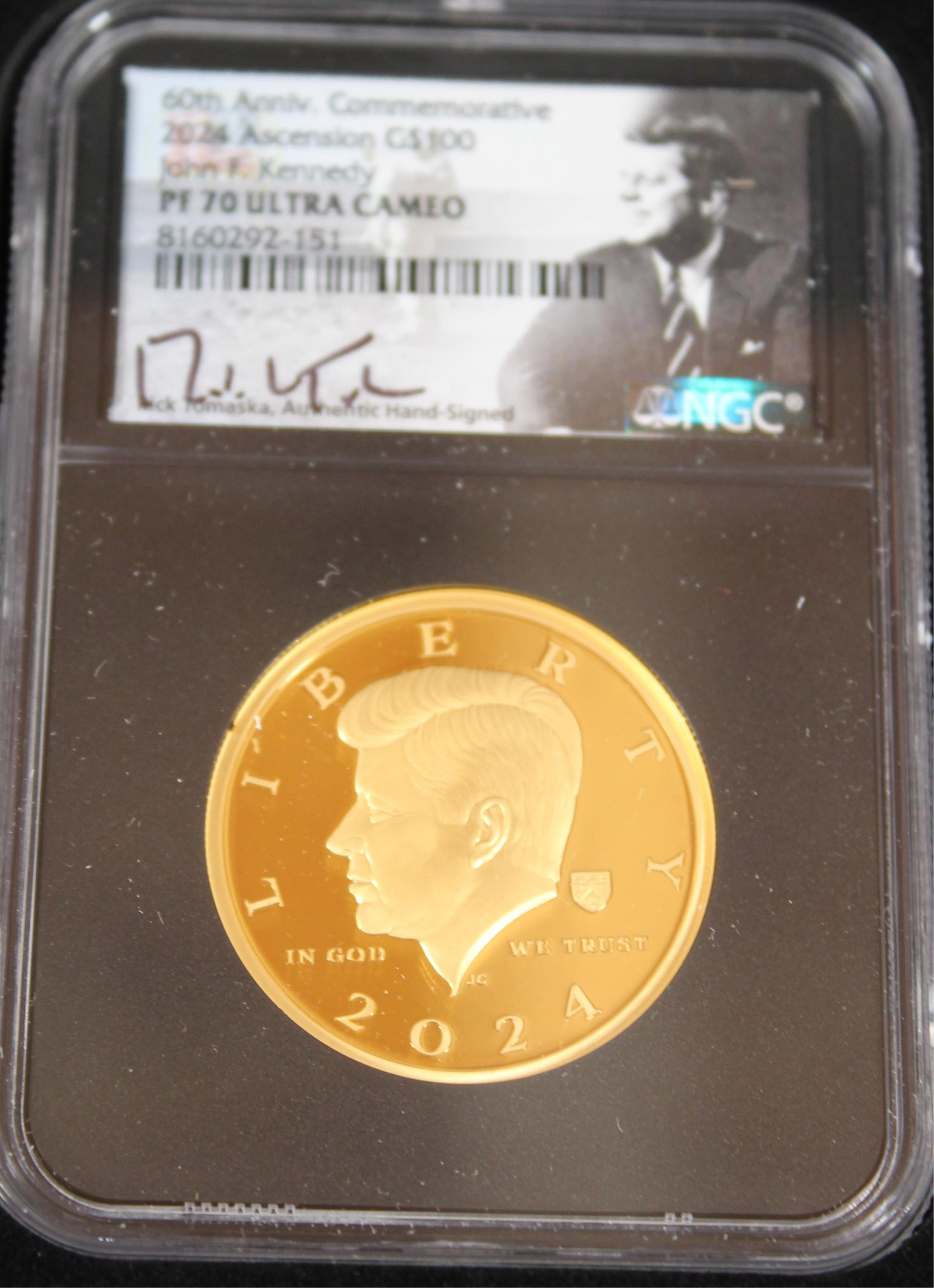 GOLD 2024 KENNEDY 60TH ANNIVERSAY $100 COIN. (1 of 4)