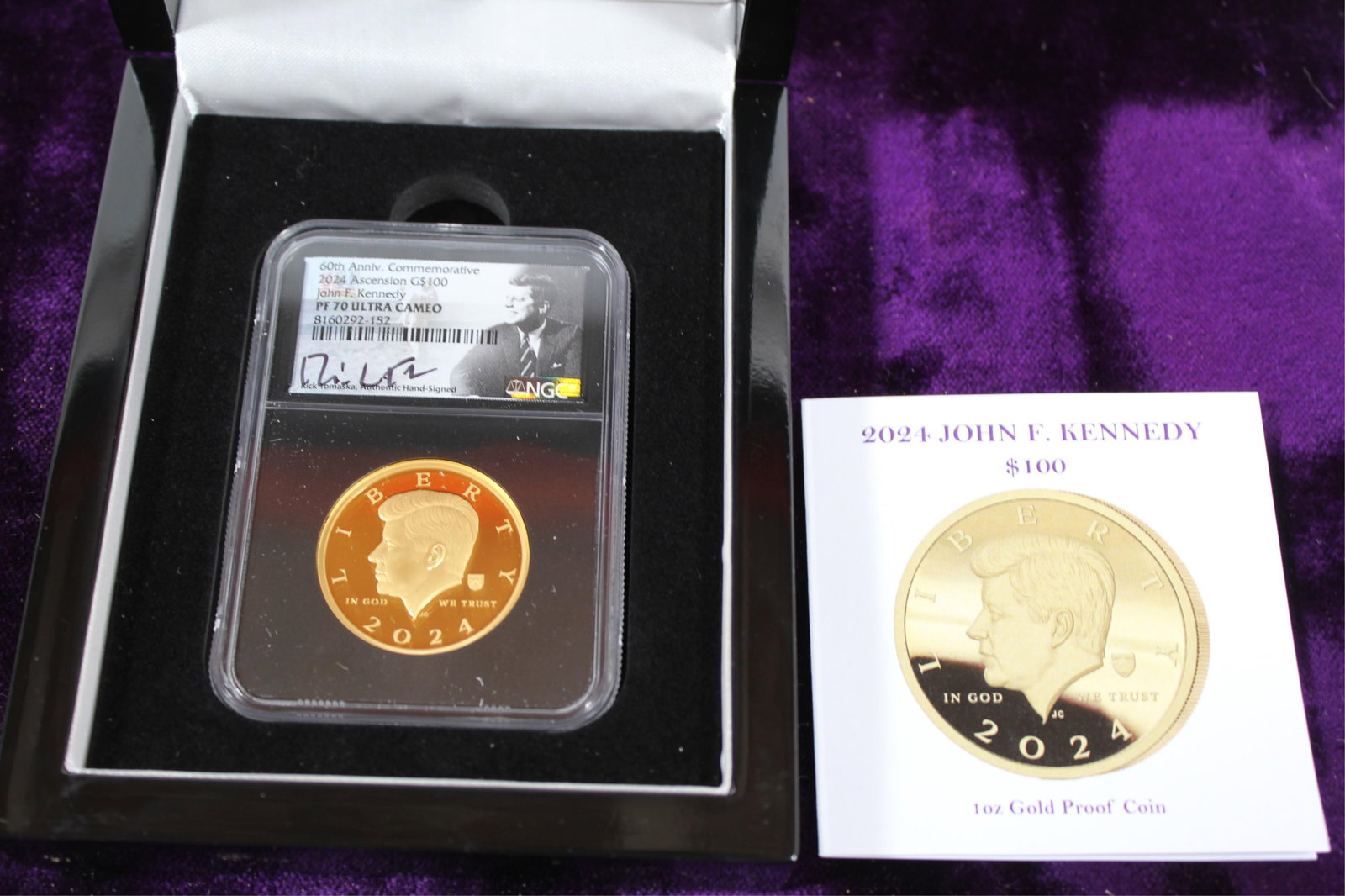 GOLD 2024 KENNEDY 60TH ANNIVERSAY $100 COIN. (1 of 6)