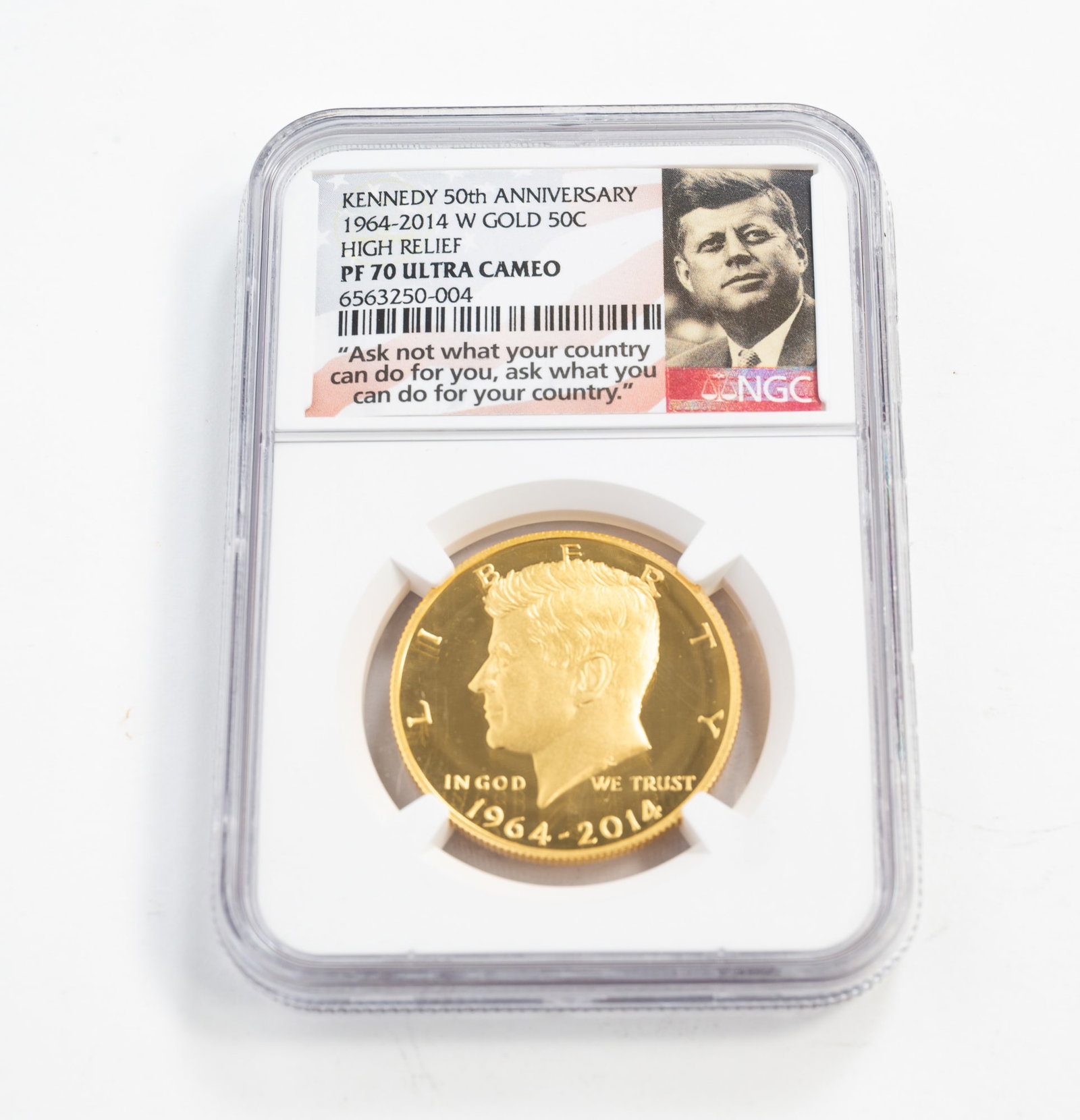 U.S. GOLD 1964-2014 KENNEDY 50TH ANNIVERSAY HALF DOLLAR HIGH RELIEF COIN. (1 of 4)