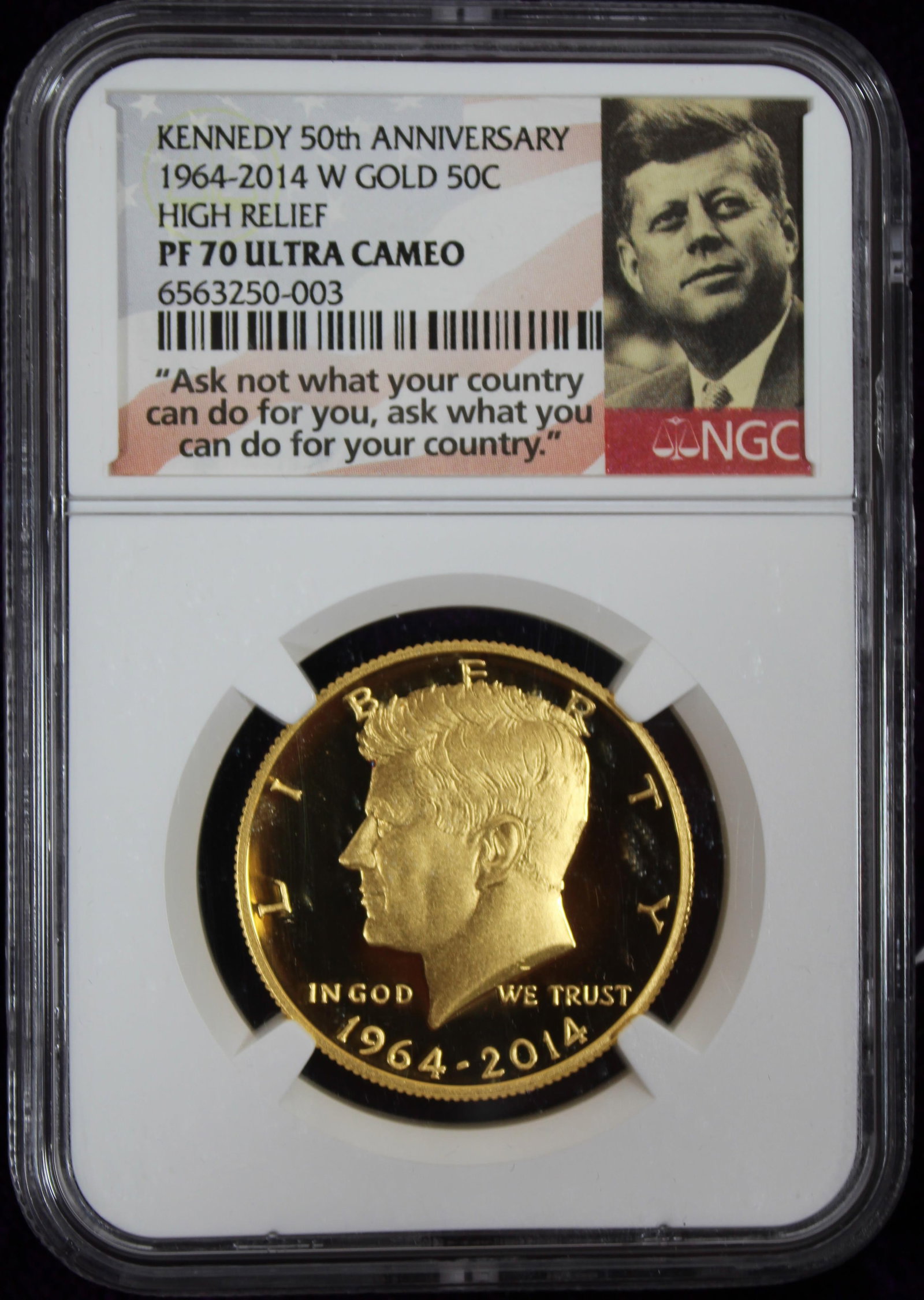 U.S. GOLD 1964-2014 KENNEDY 50TH ANNIVERSAY HALF DOLLAR HIGH RELIEF COIN. (1 of 4)