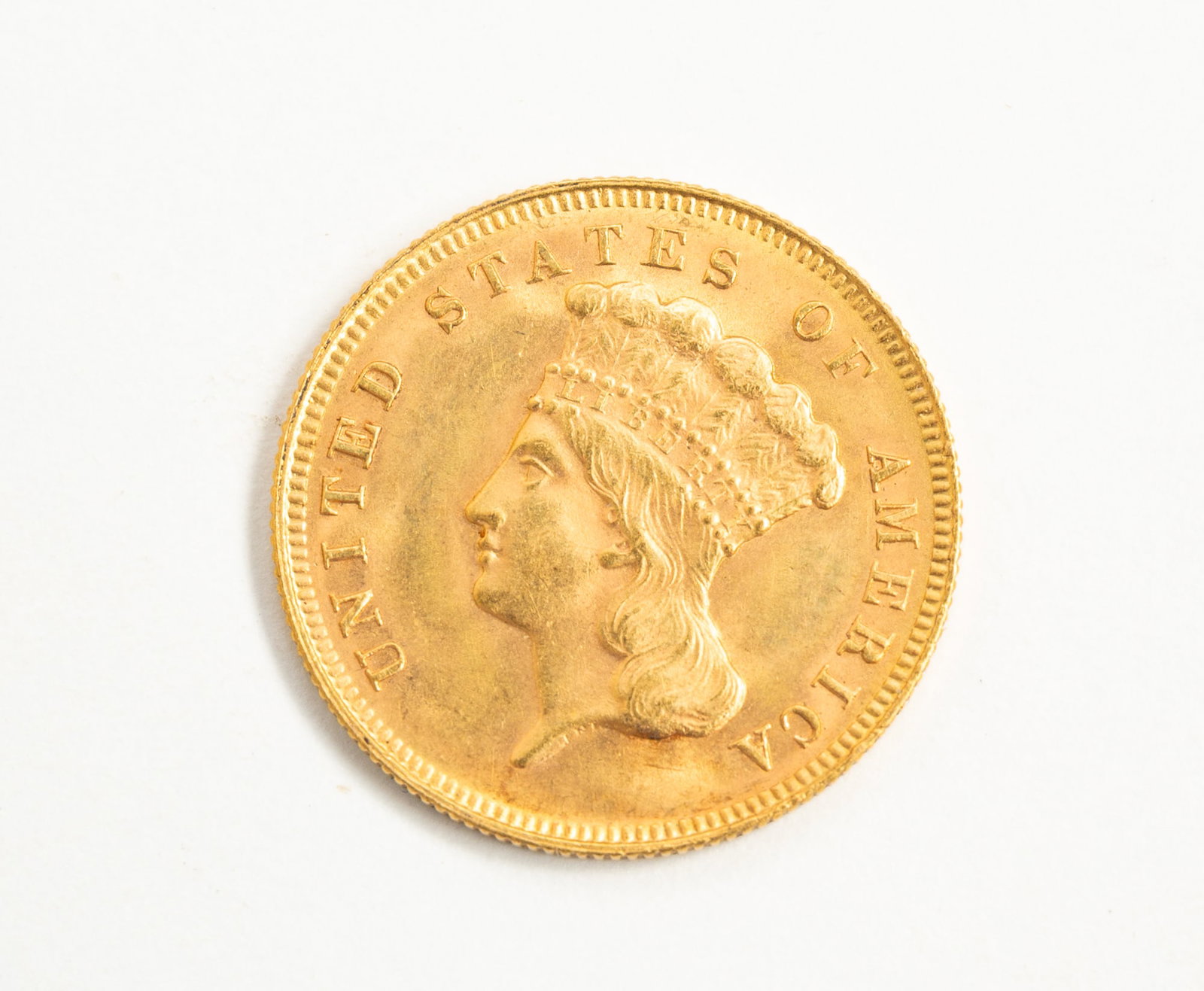 1878 INDIAN THREE-DOLLAR GOLD COIN. (1 of 2)