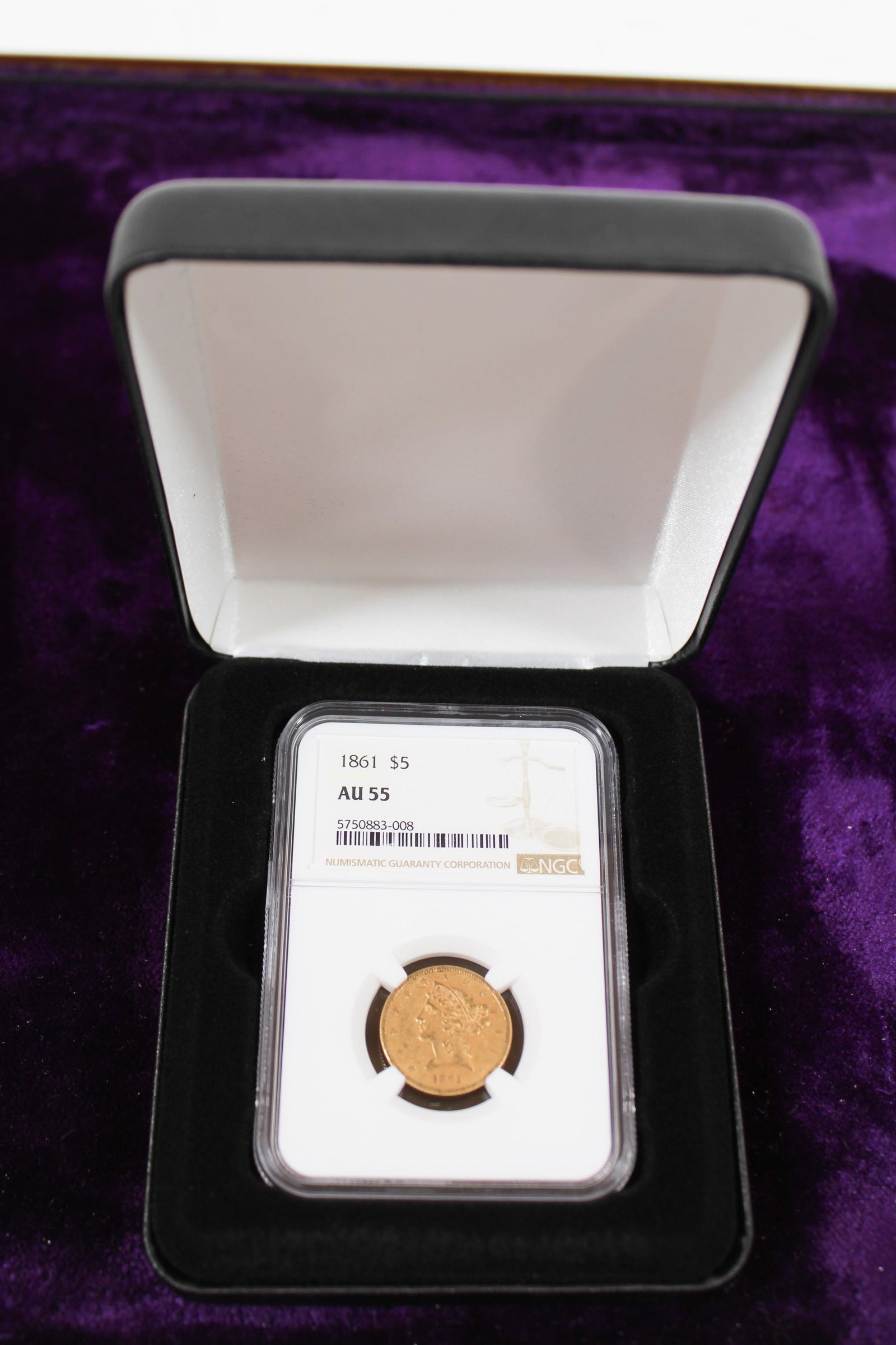 U.S. GOLD 1861 $5 LIBERTY COIN. (1 of 3)