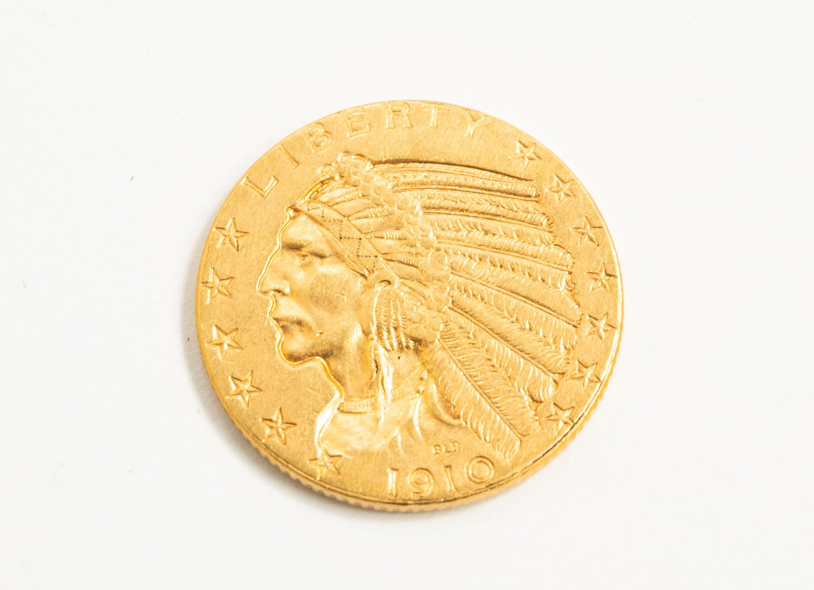 1910 INDIAN HEAD HALF EAGLE 5-DOLLAR GOLD COIN. (1 of 2)