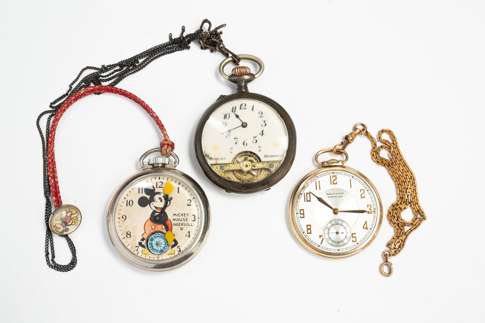 THREE POCKET WATCHES, INCL. INGERSOLL "MICKEY MOUSE". (1 of 6)