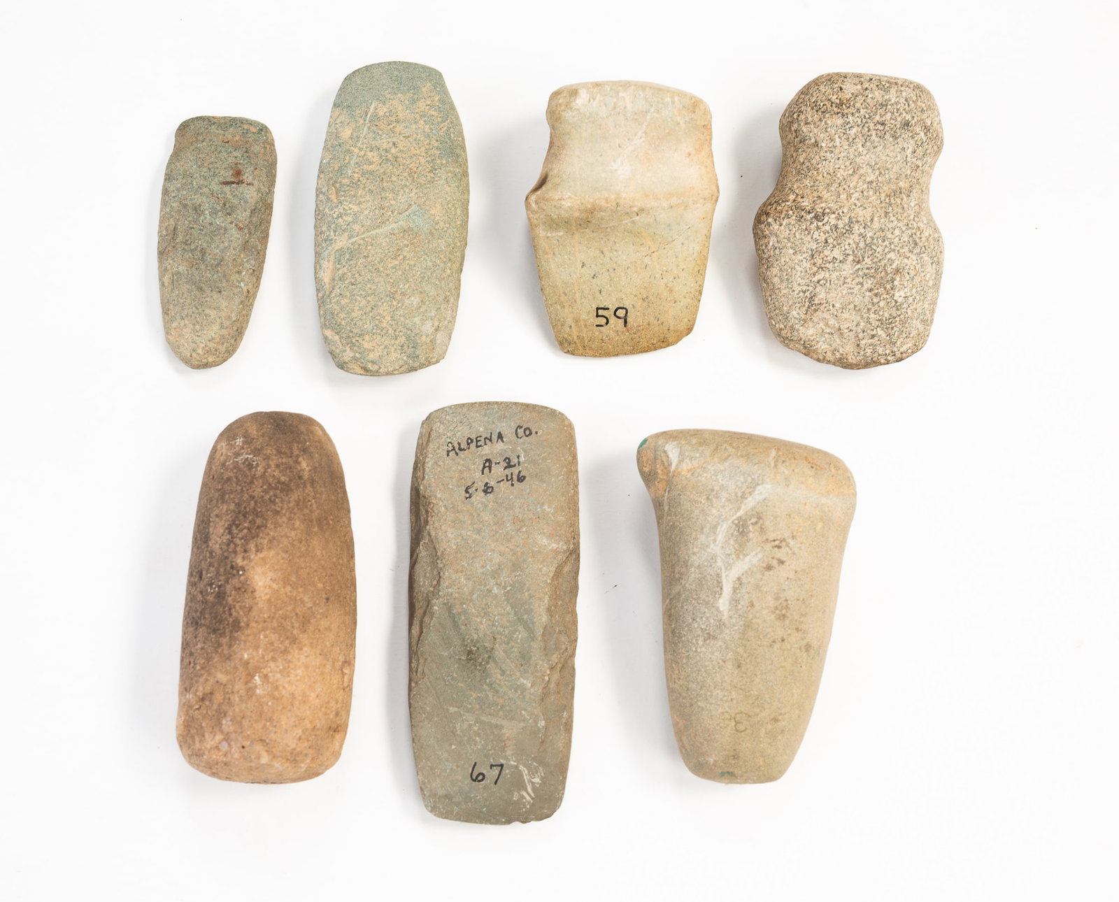 SEVEN NATIVE AMERICAN STONE TOOLS. (1 of 3)