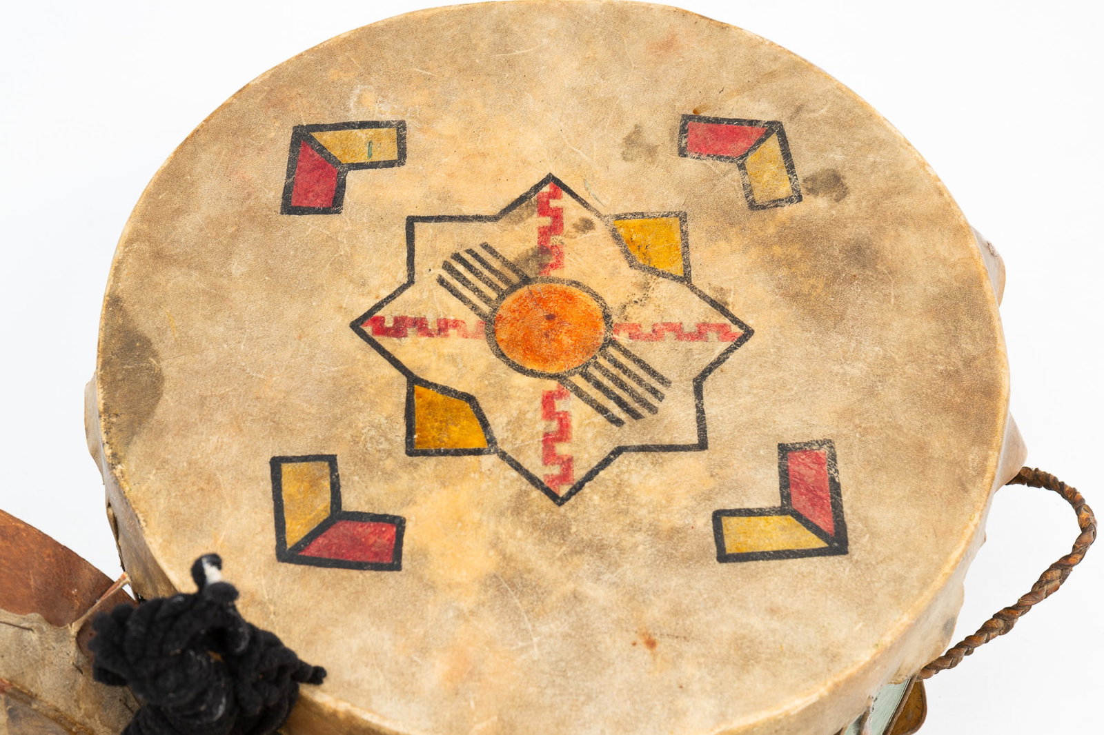 THREE NATIVE AMERICAN HIDE-COVERED DRUMS. - 3