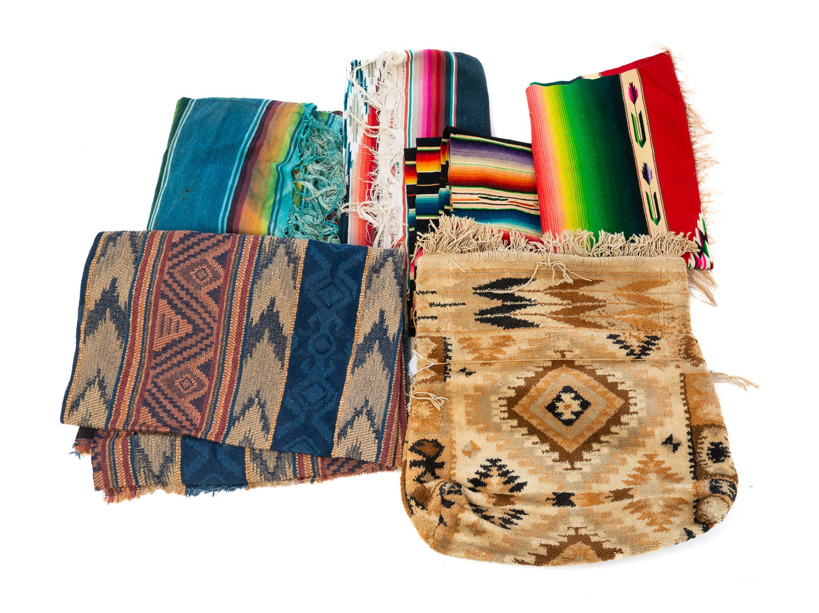 COLLECTION OF SOUTHWESTERN TEXTILES.: COLLECTION OF SOUTHWESTERN TEXTILES. American and Mexican, Mid-20th Century. Includes Saltillo blankets and a Native American carpet bag. Largest, 62"w. 92"l. Provenance: From the Lifetime Collection