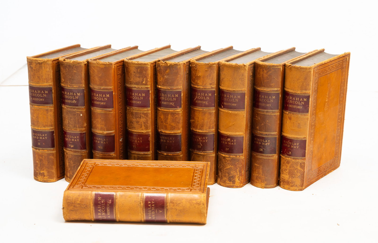 TEN-VOLUME NICOLAY AND HAY LEATHER-BOUND BOOK SET OF "ABRAHAM LINCOLN: A HISTORY". (1 of 7)