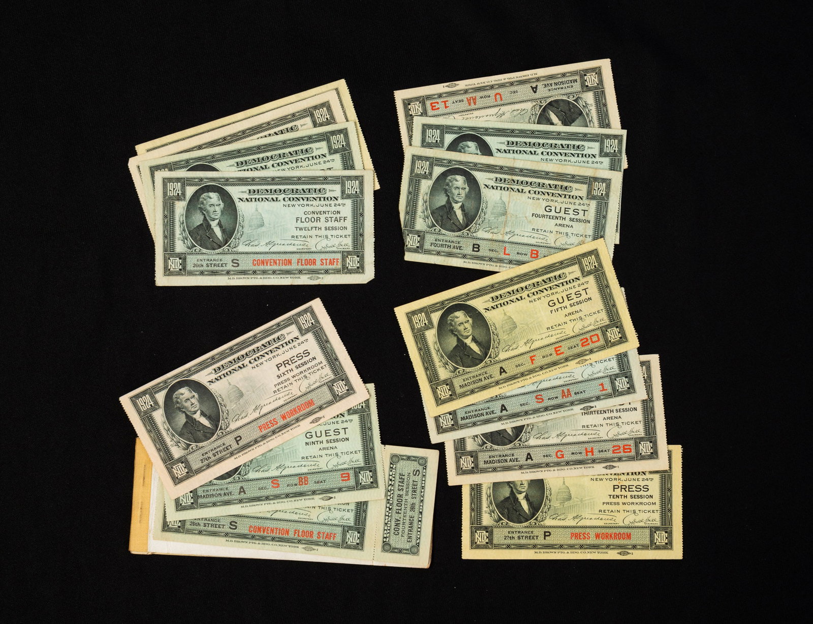 1924 DEMOCRATIC NATIONAL CONVENTION TICKETS. (1 of 4)