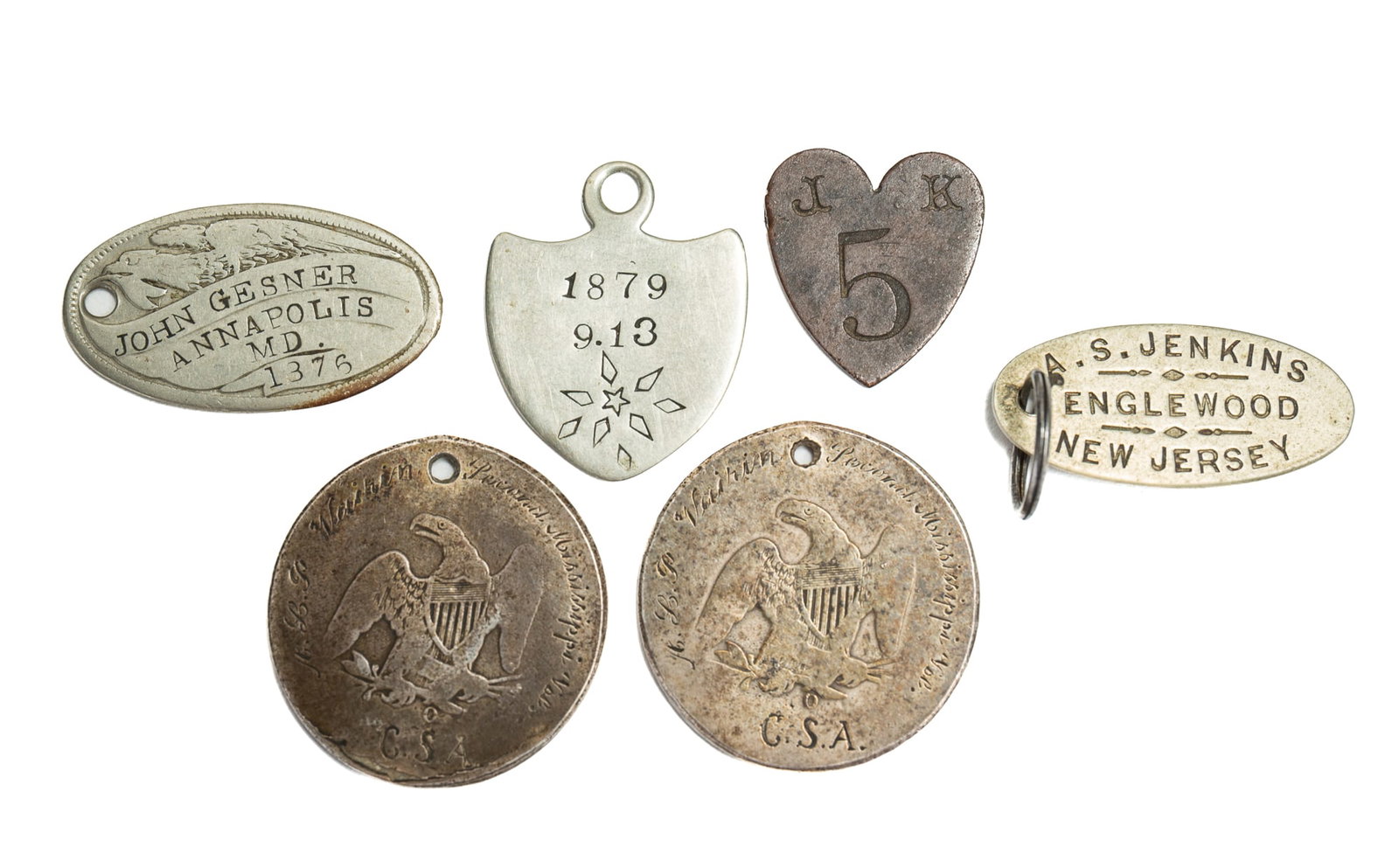 SIX AMERICAN IDENTIFICATION TAGS. (1 of 2)