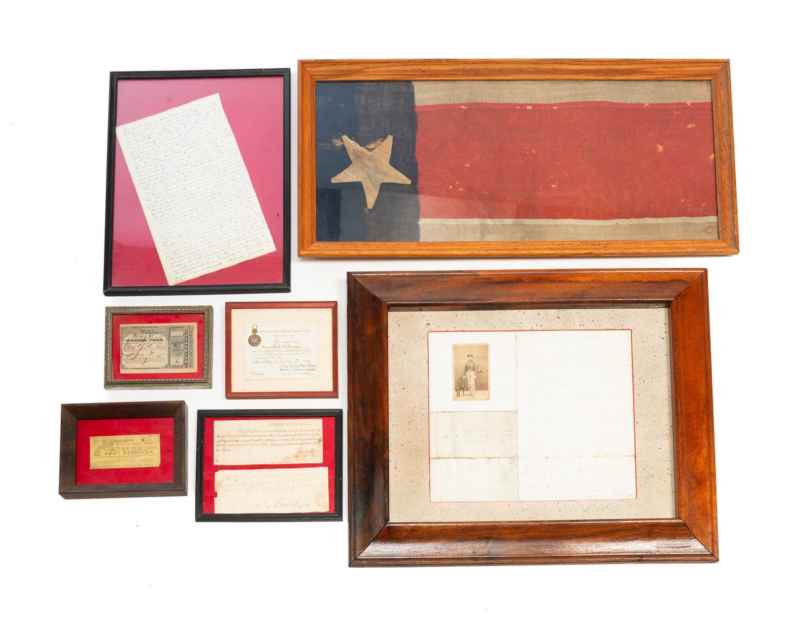 GROUP OF HISTORICAL ITEMS AND EPHEMERA, INCL. AMERICAN FLAG REMNANT. (1 of 10)
