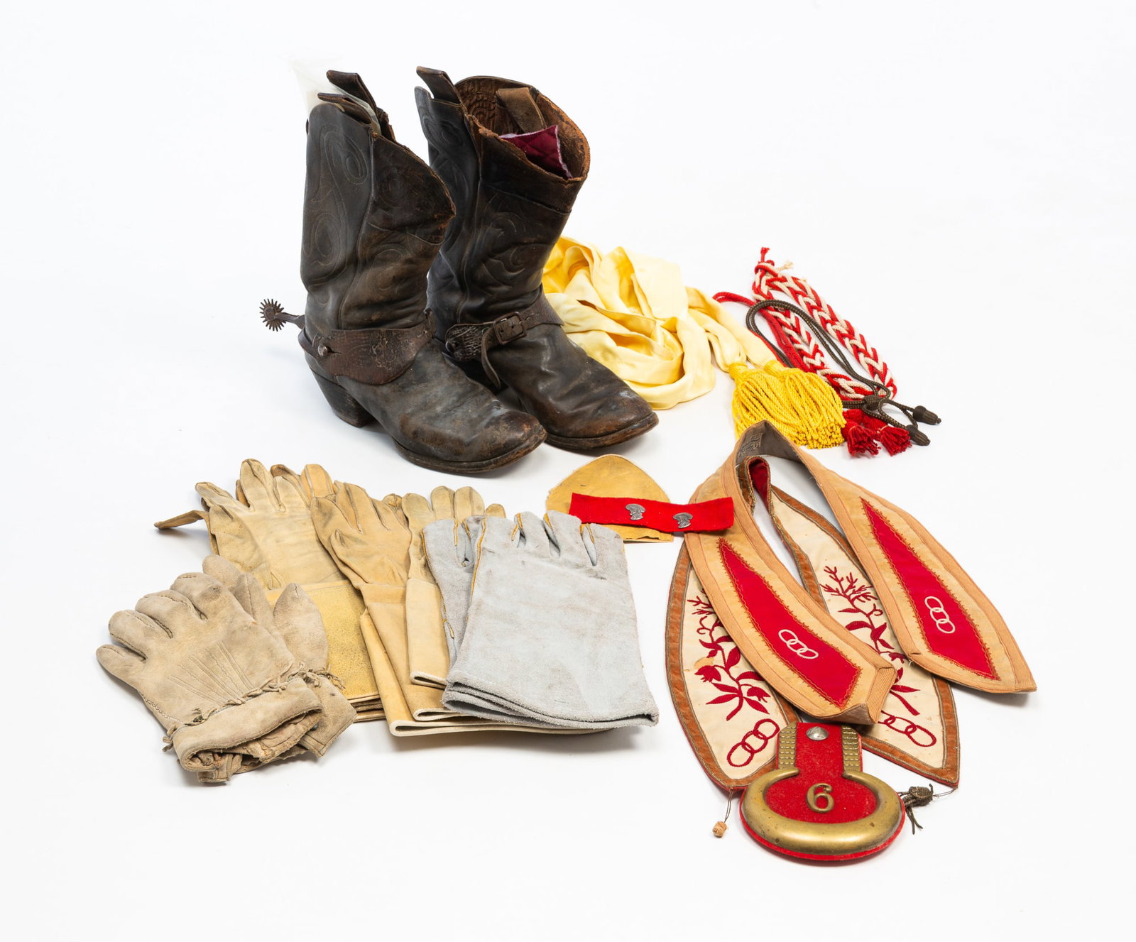 COLLECTION OF MEN'S CLOTHING ACCESSORIES INCL. ODDFELLOWS, MASONIC, AND BLUCHER BOOTS. (1 of 6)