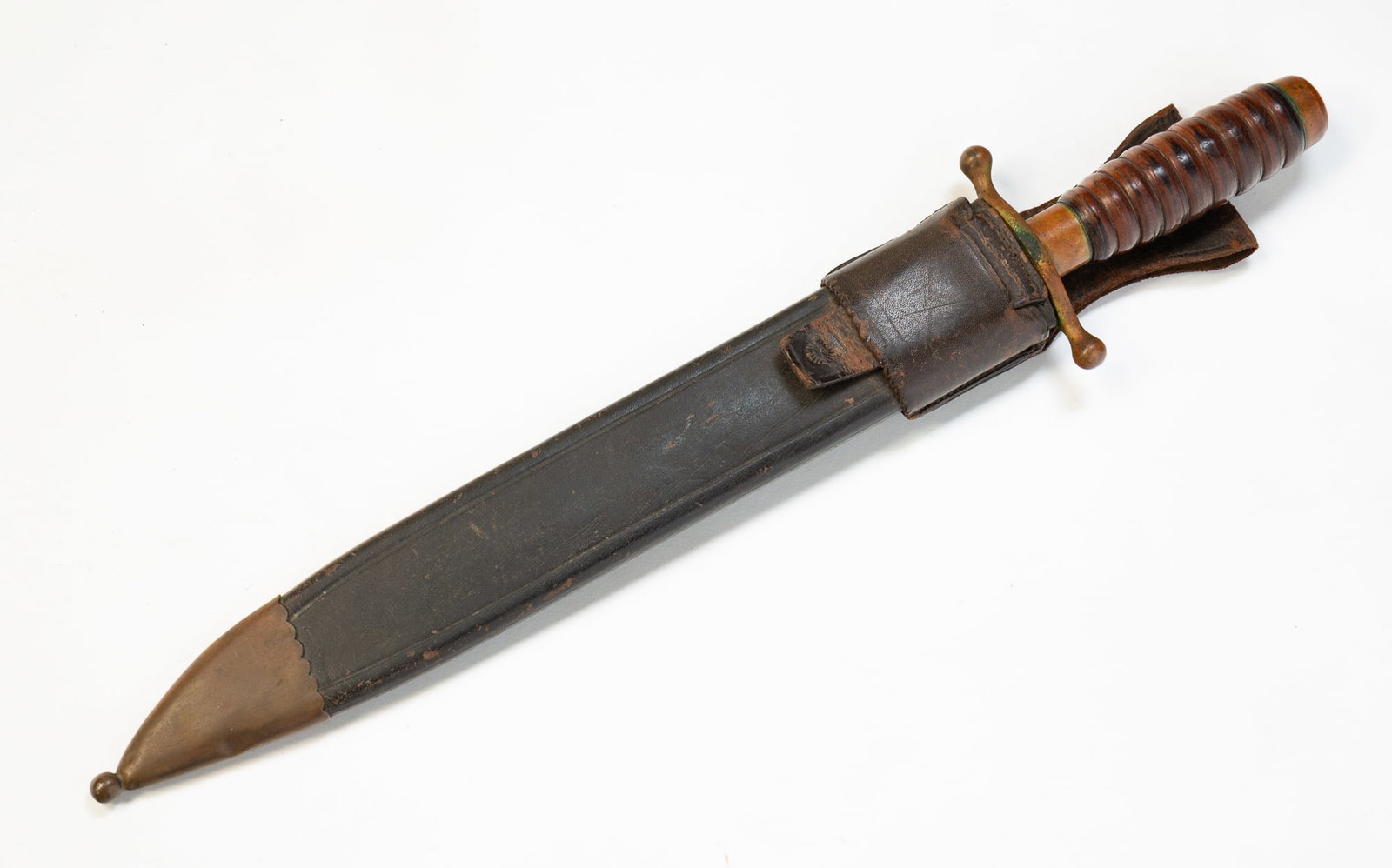 LARGE COLLINS & CO. (HARTFORD, CONNECTICUT) SIDE KNIFE WITH LEATHER SCABBARD. (1 of 5)