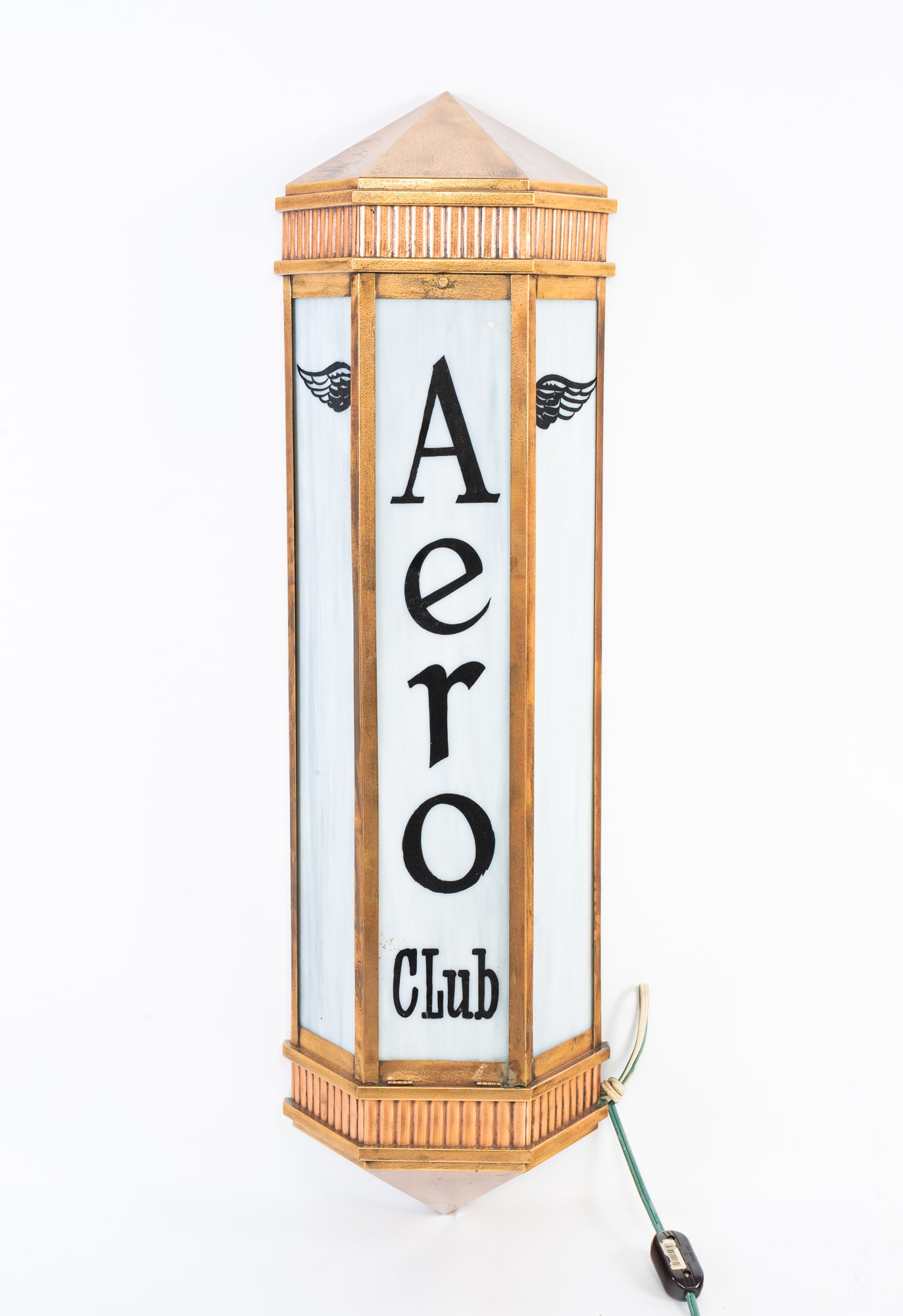 AERO CLUB ART DECO STYLE COPPER AND GLASS LIGHTED WALL SIGN. (1 of 6)