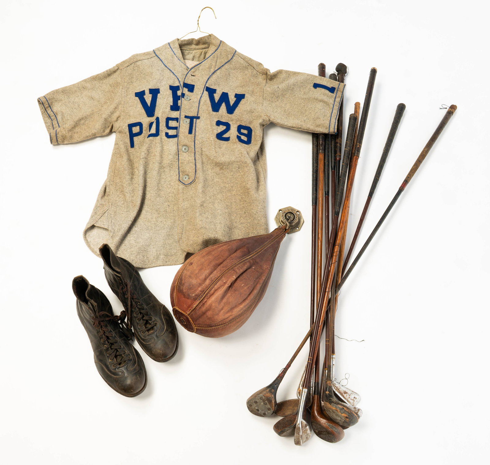 GROUP OF SPORTING ITEMS, INCL. VFW POST 29 BASEBALL UNIFORM. (1 of 7)