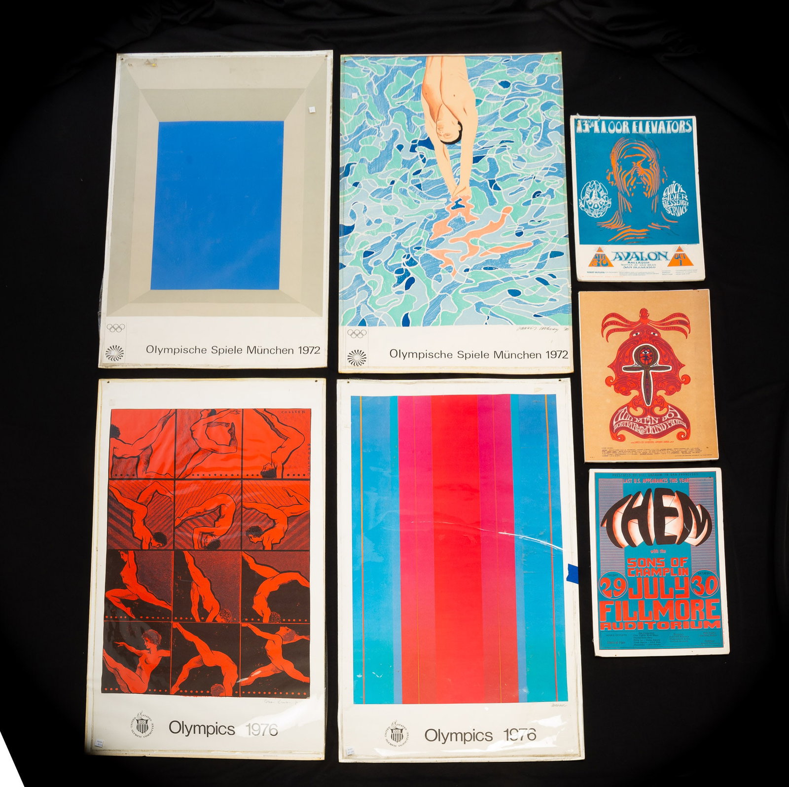 SEVEN ARTIST LITHOGRAPH POSTERS FOR THE OLYMPICS AND ROCK CONCERTS. (1 of 11)