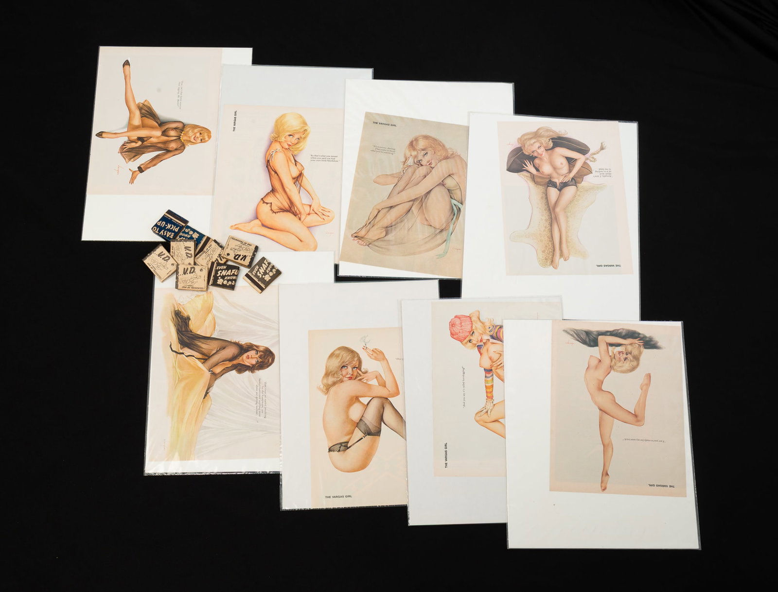 GROUP OF VENERIAL DISEASE PREVENTION MATCHBOOKS AND VARGAS GIRL PRINTS. (1 of 8)