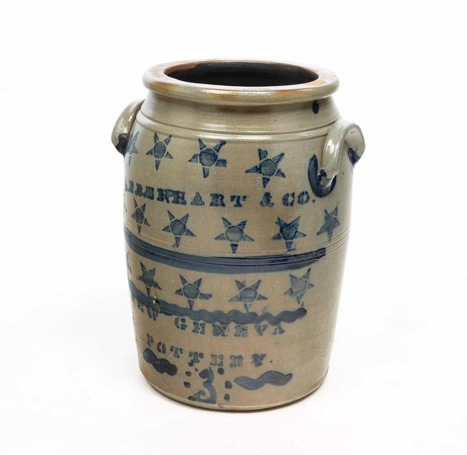 SCARCE AND FINE WESTERN PENNSYLVANIA "A. EBERHART & CO. NEW GENEVA POTTERY" PROFUSELY STENCILED AND (1 of 6)