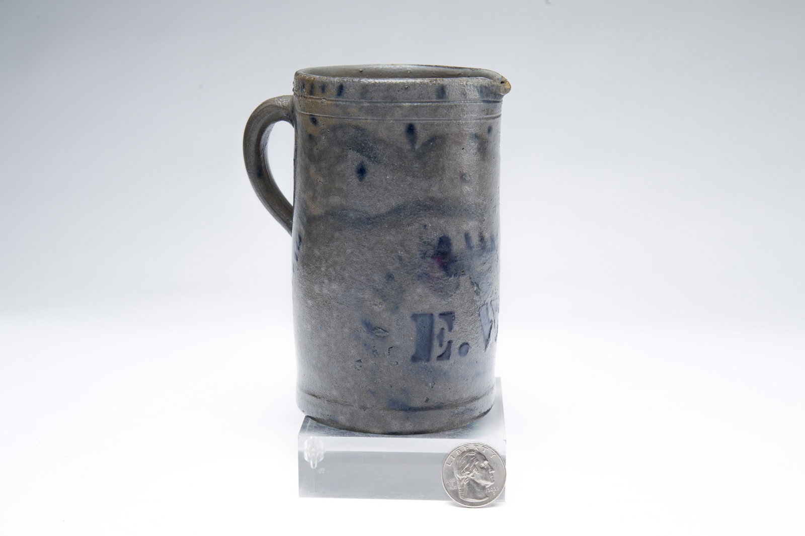 UNUSUAL DIMINUTIVE WESTERN PENNSYLVANIA STONEWARE PRESENTATION PITCHER WITH STENCILED INITIALS (1 of 6)