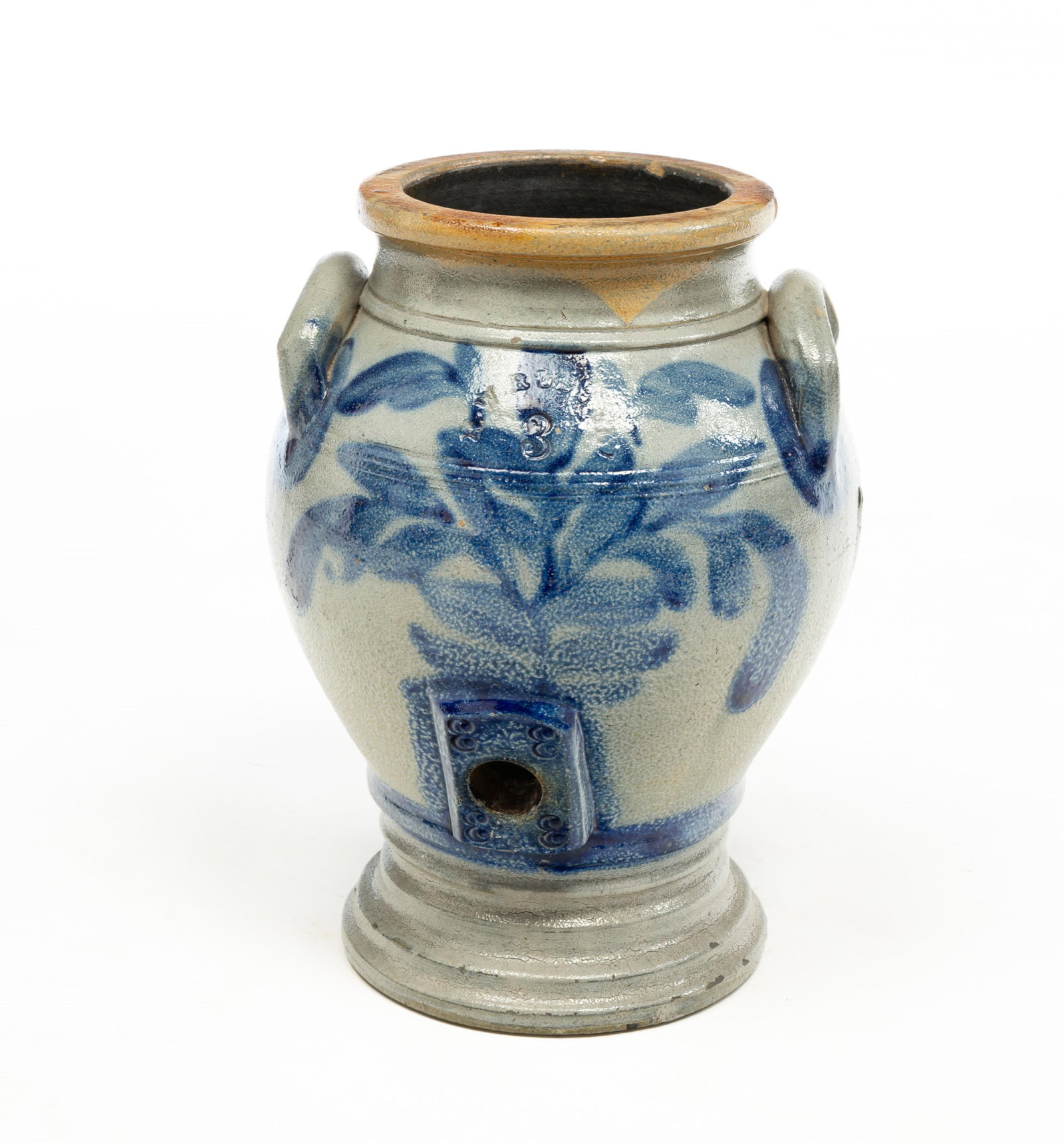 R.W. RUSSELL (BEAVER, PENNSYLVANIA) DIMINUTIVE STONEWARE WATER COOLER WITH EXUBERANT FREEHAND FLORAL (1 of 6)