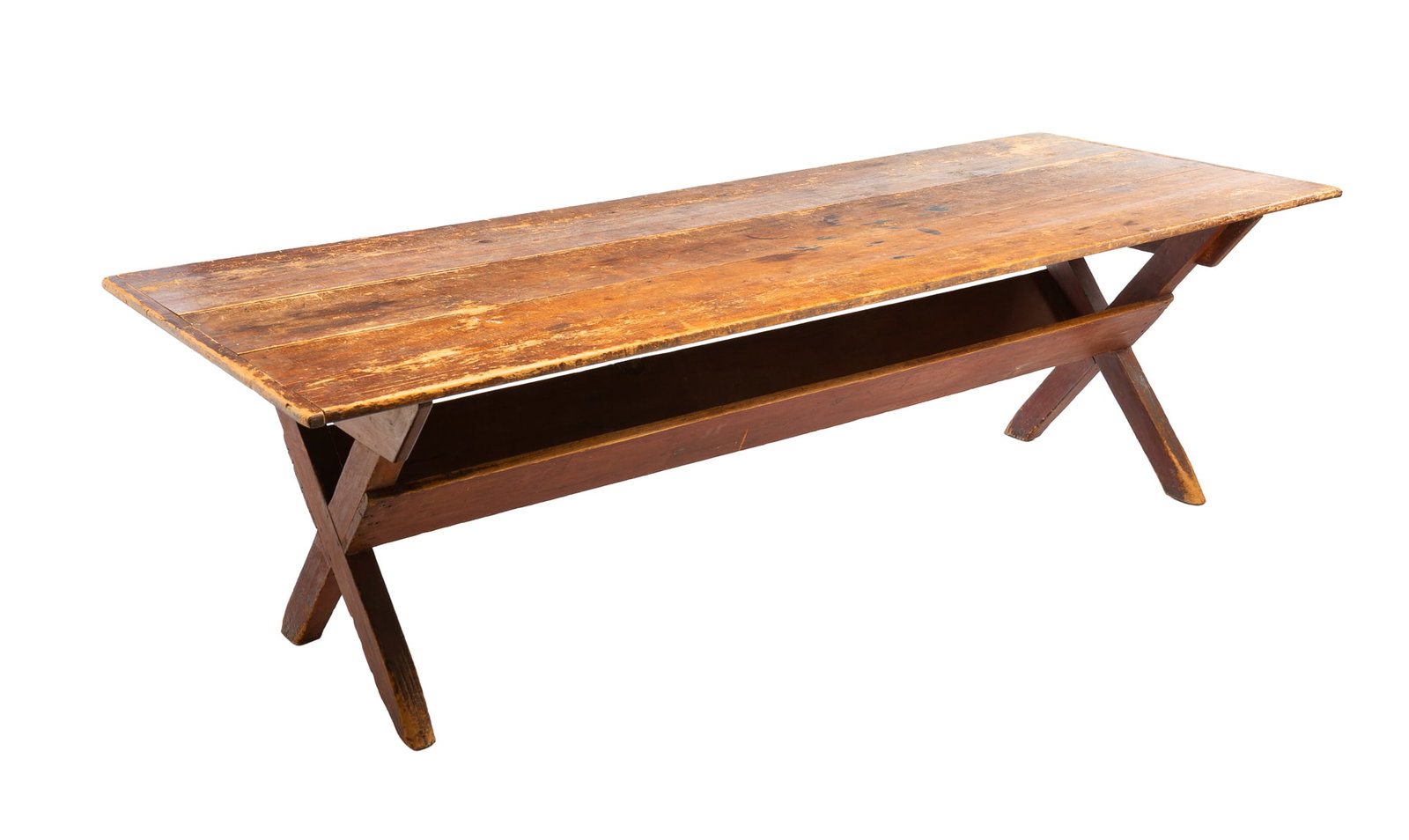 NEW ENGLAND PINE SAWBUCK TABLE. (1 of 3)