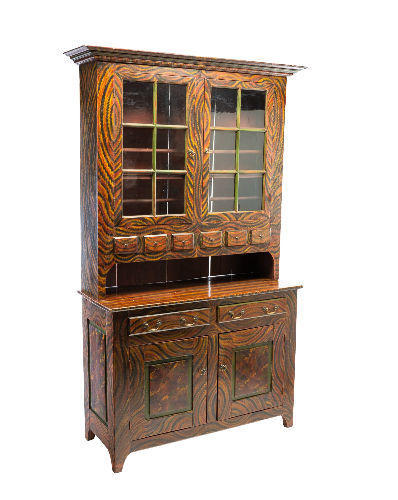 A FEDERAL PENNSYLVANIA DUTCH CUPBOARD WITH EXUBERANT (LATE) FOLK ART PAINT DECORATION. (1 of 4)