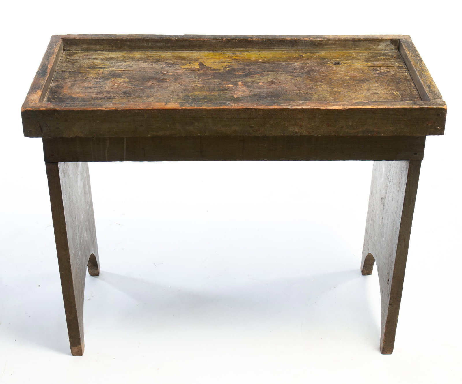 BUCKET BENCH WITH ORIGINAL GREENISH-GRAY PAINT. (1 of 3)