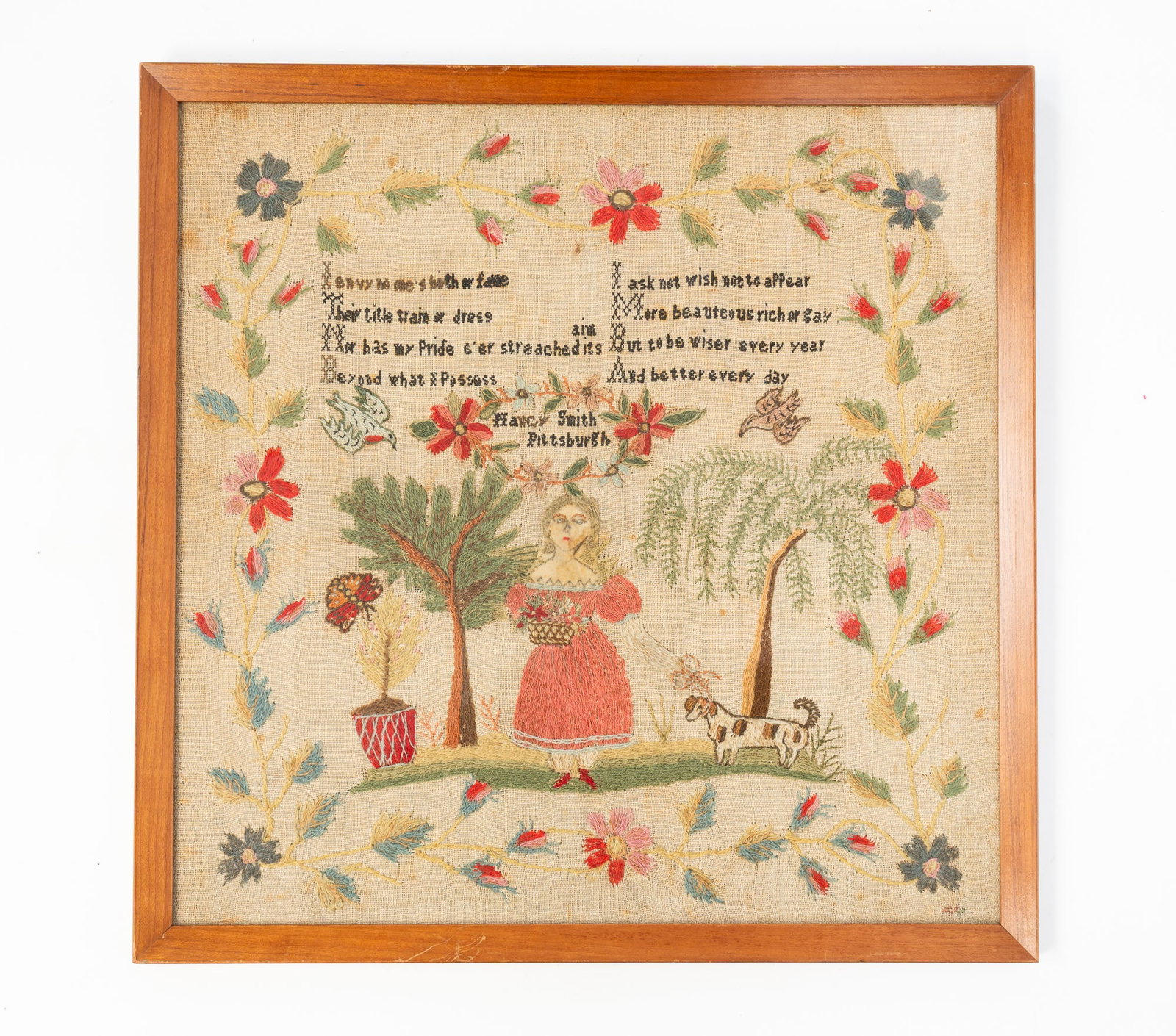 PENNSYLVANIA PICTORIAL NEEDLEPOINT SAMPLER WROUGHT BY NANCY SMITH. (1 of 4)