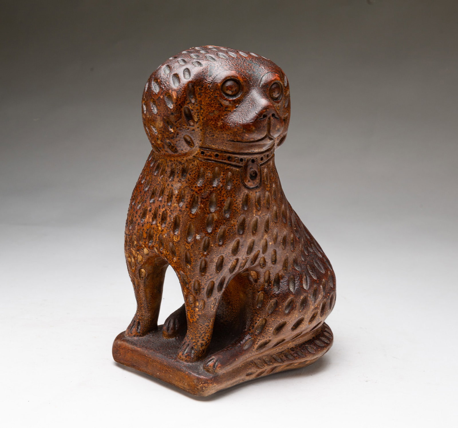 FOLKSY TUSCARAWAS COUNTY, OHIO SEATED BUFF CLAY DOG ATTRIBUTED TO GEORGE BAGNALL POTTERY (1 of 3)