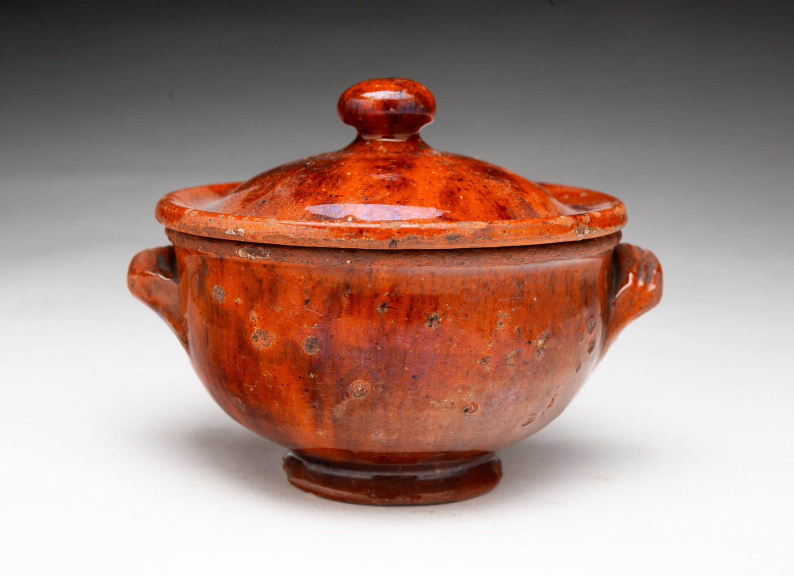 GLAZED REDWARE COVERED SUGAR. (1 of 3)