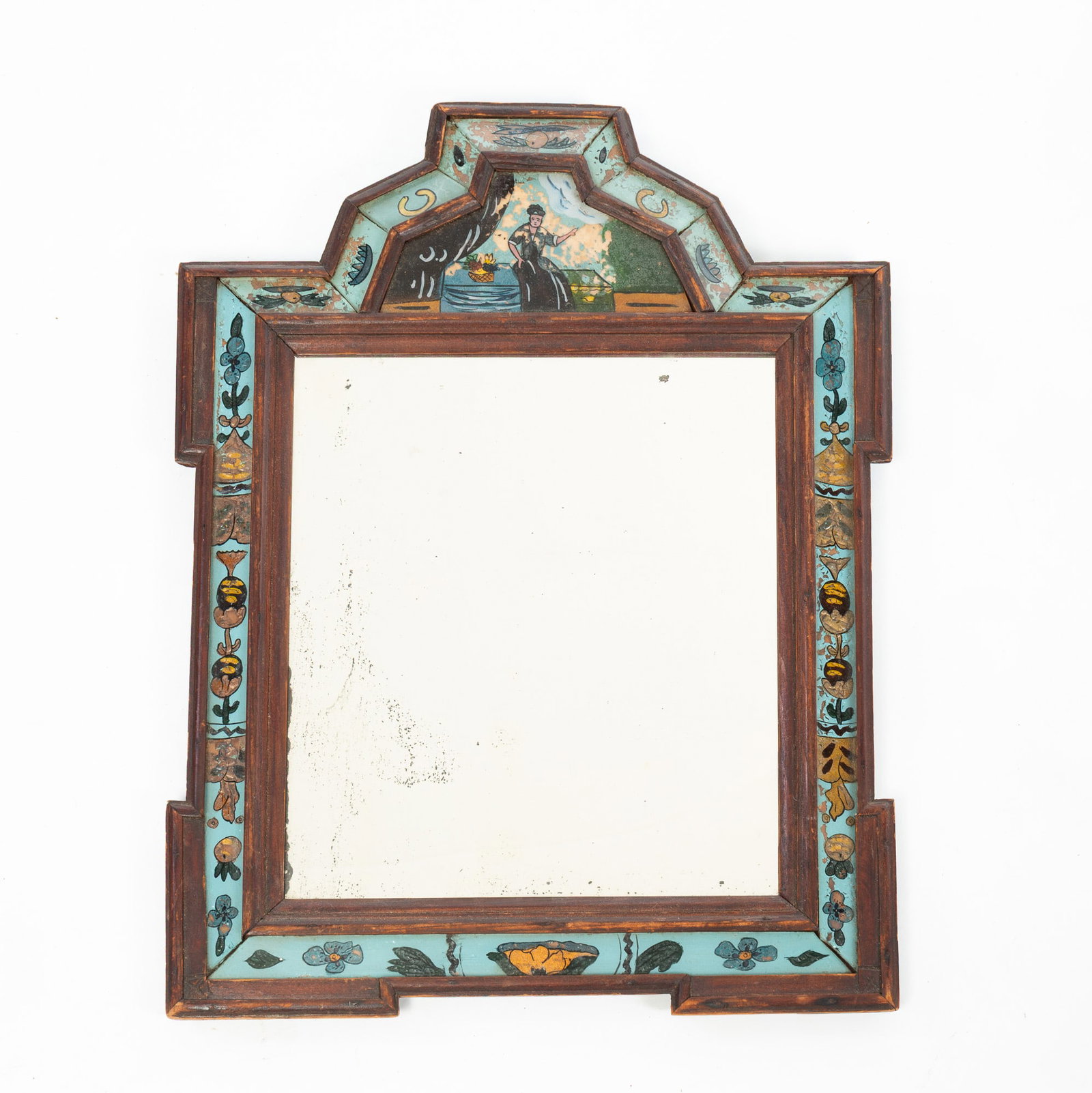 REVERSE-PAINTED COURTING MIRROR. (1 of 4)
