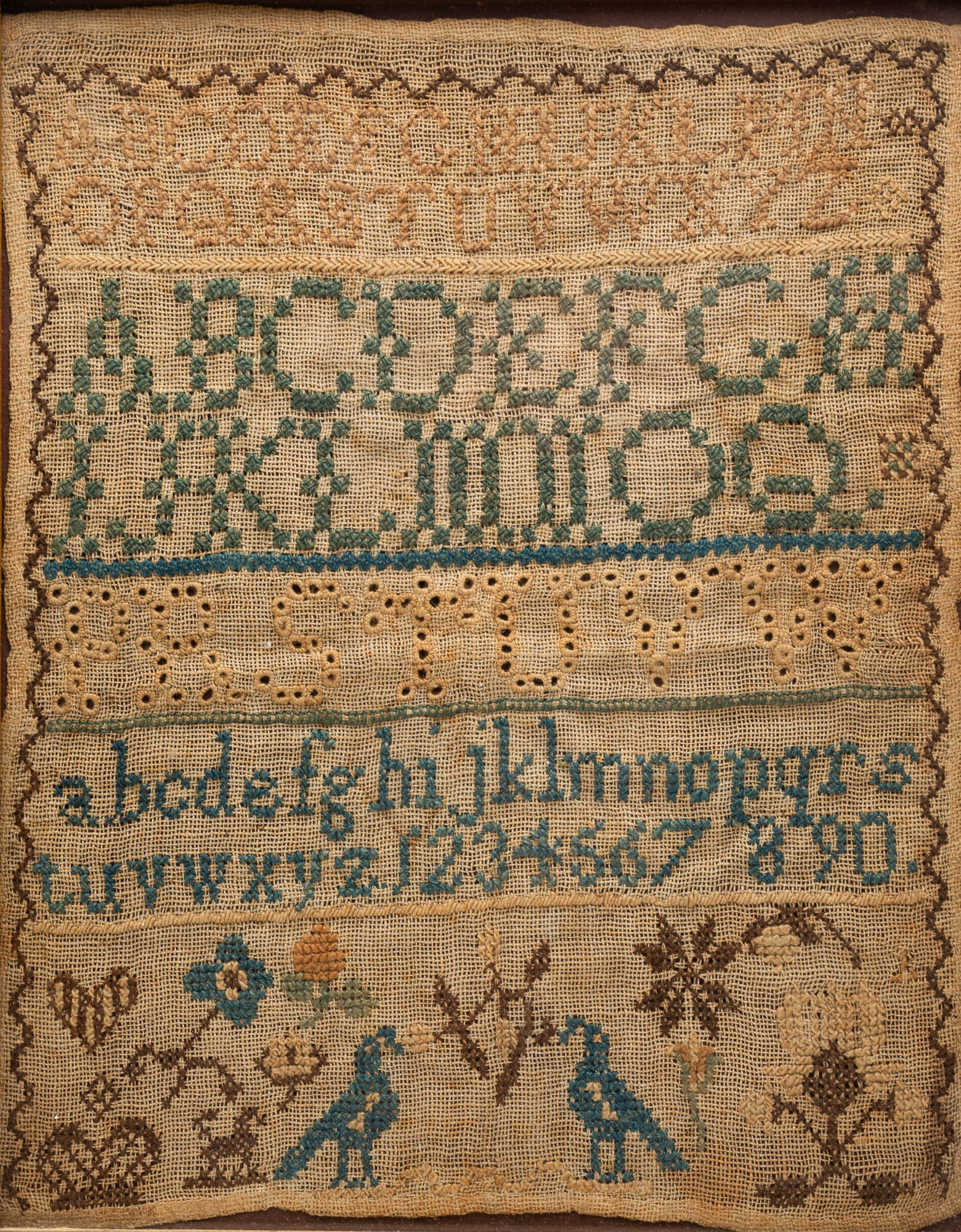 NEEDLEWORK SAMPLER WITH BIRDS. - 2