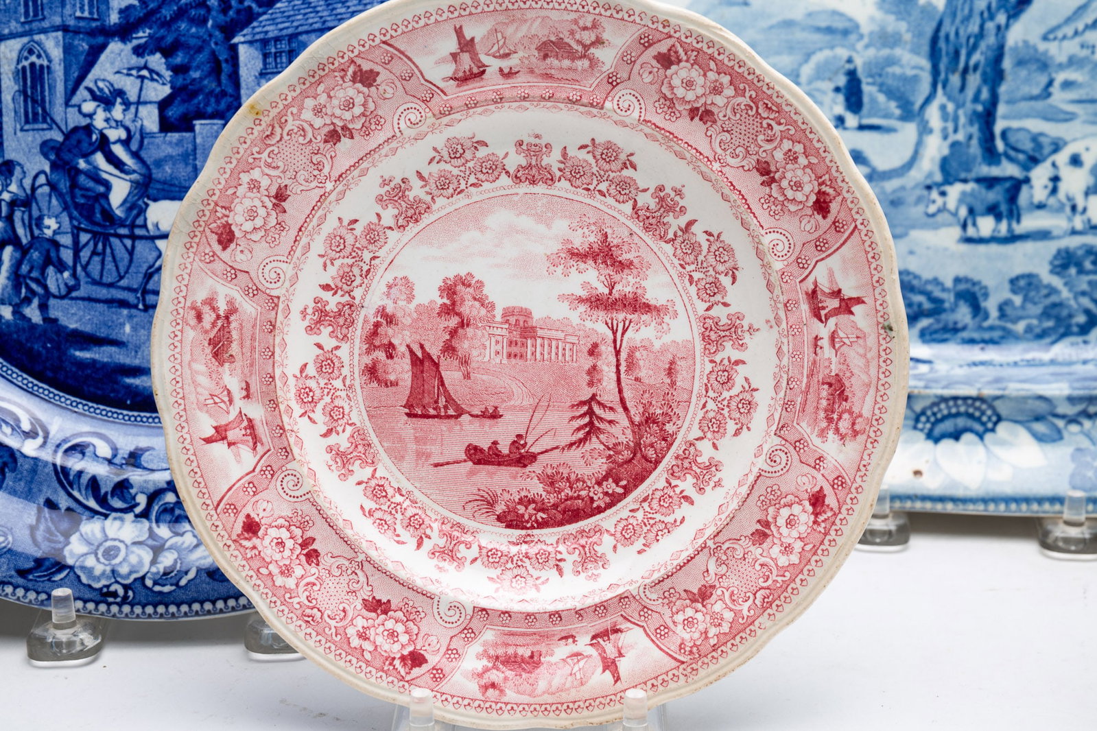 FOUR TRANSFERWARE PLATES AND A PLATTER. - 2