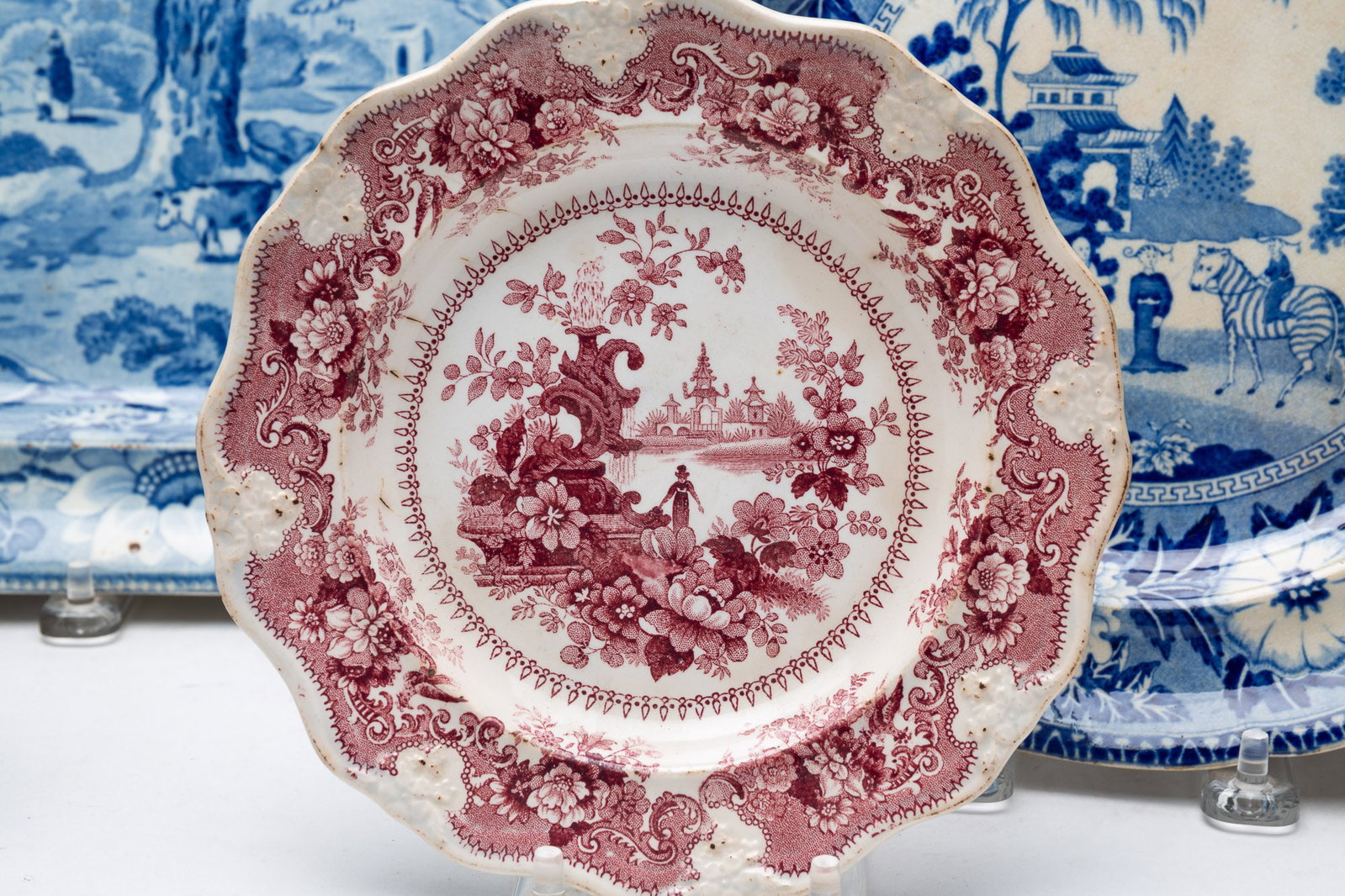 FOUR TRANSFERWARE PLATES AND A PLATTER. - 3
