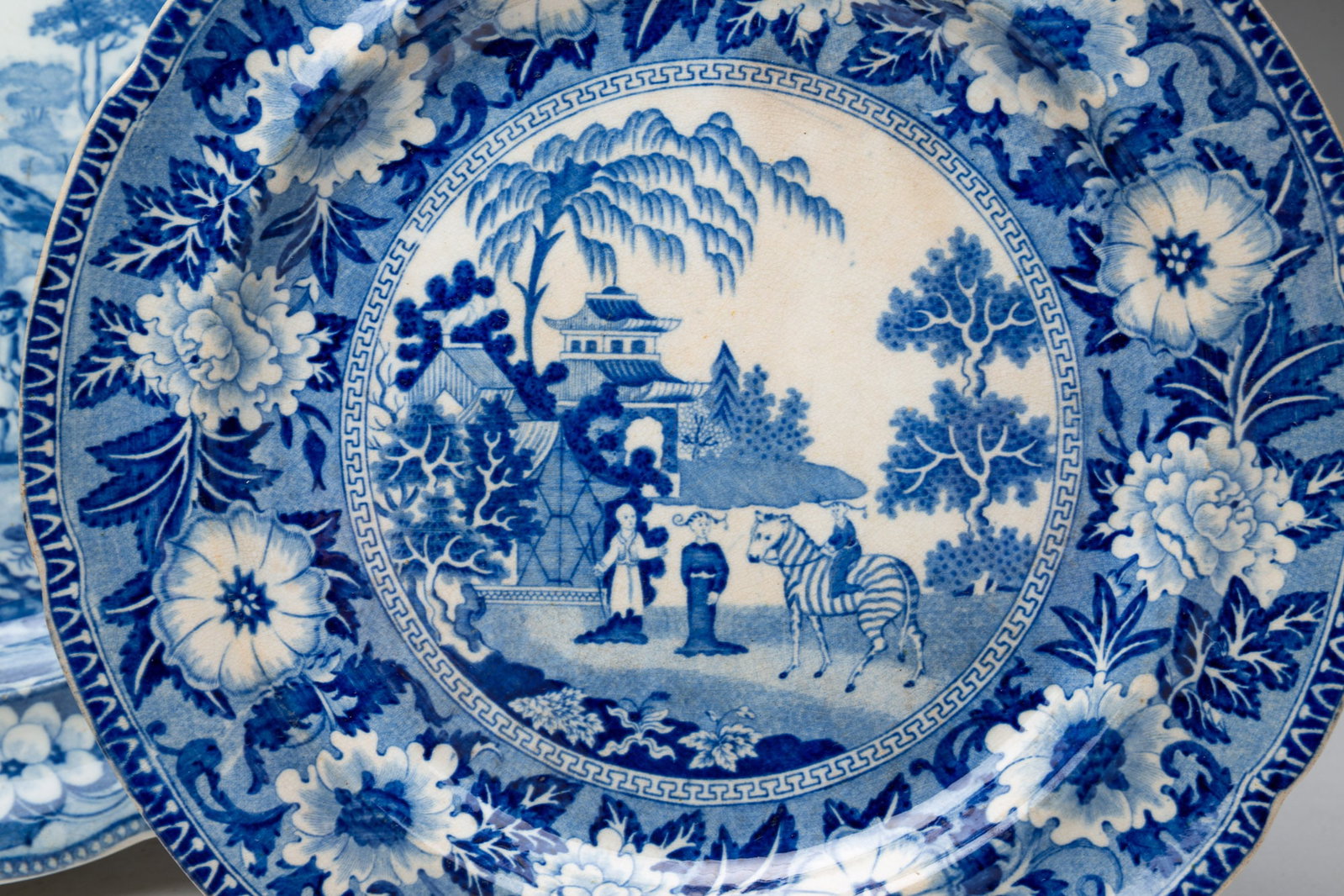 FOUR TRANSFERWARE PLATES AND A PLATTER. - 4
