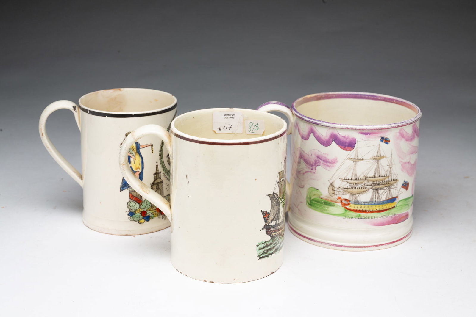 THREE PEARLWARE MUGS. - 3