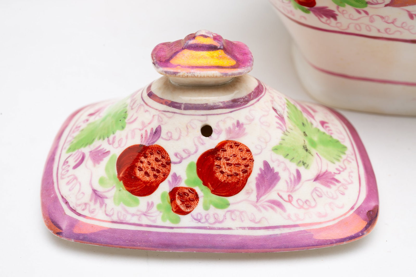 THREE PINK LUSTERWARE TEAPOTS. - 5