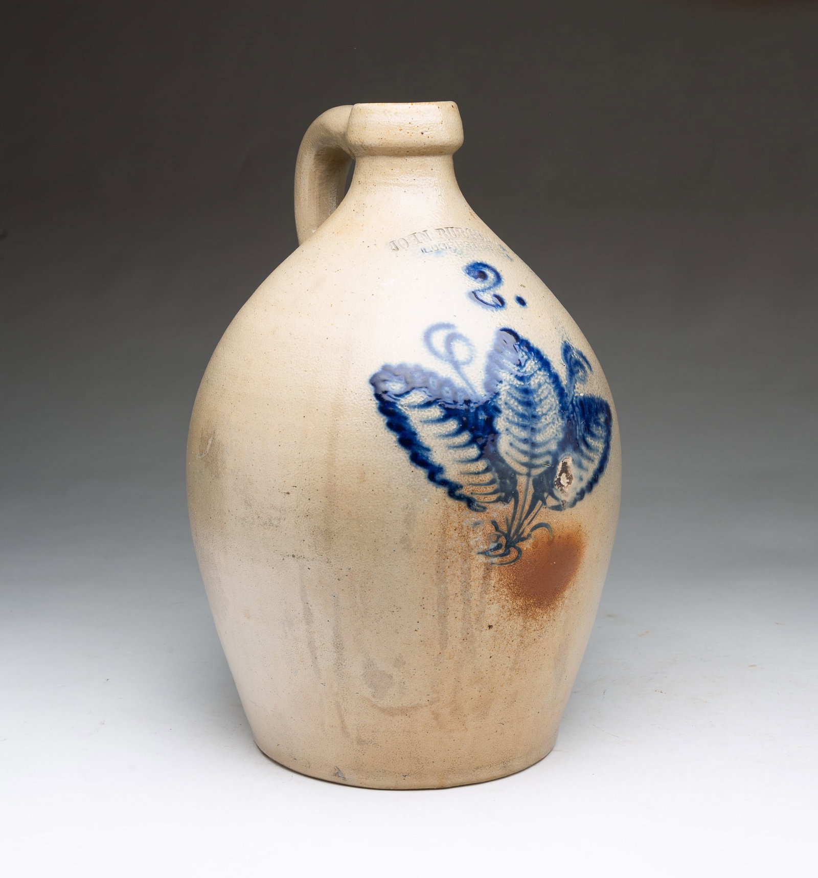 JOHN BURGER (ROCHESTER, NEW YORK) COBALT-DECORATED TWO-GALLON STONEWARE JUG. (1 of 5)
