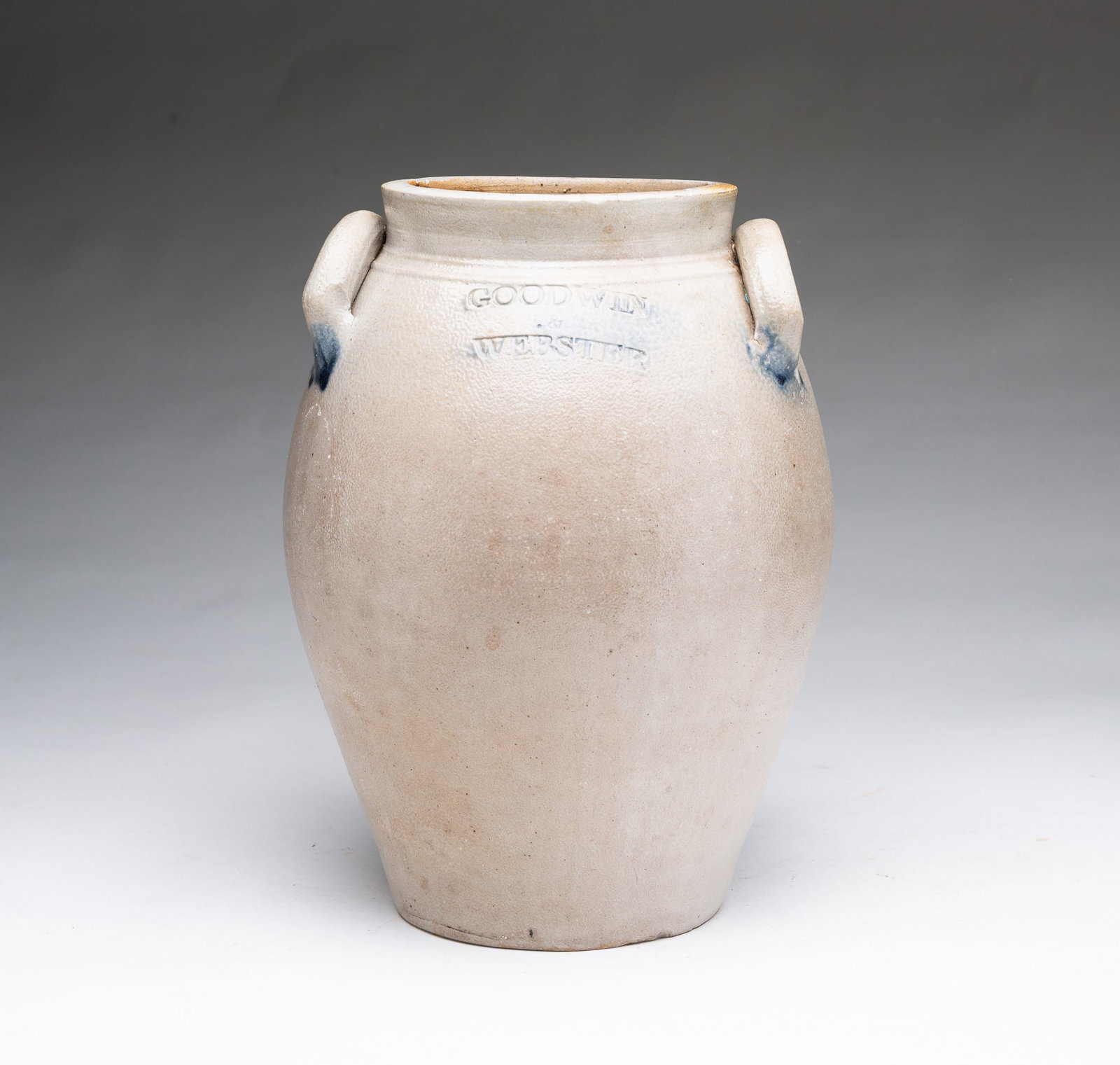 GOODWIN & WEBSTER (CONNECTICUT) COBALT-DECORATED TWO-HANDLED STONEWARE JAR. (1 of 5)