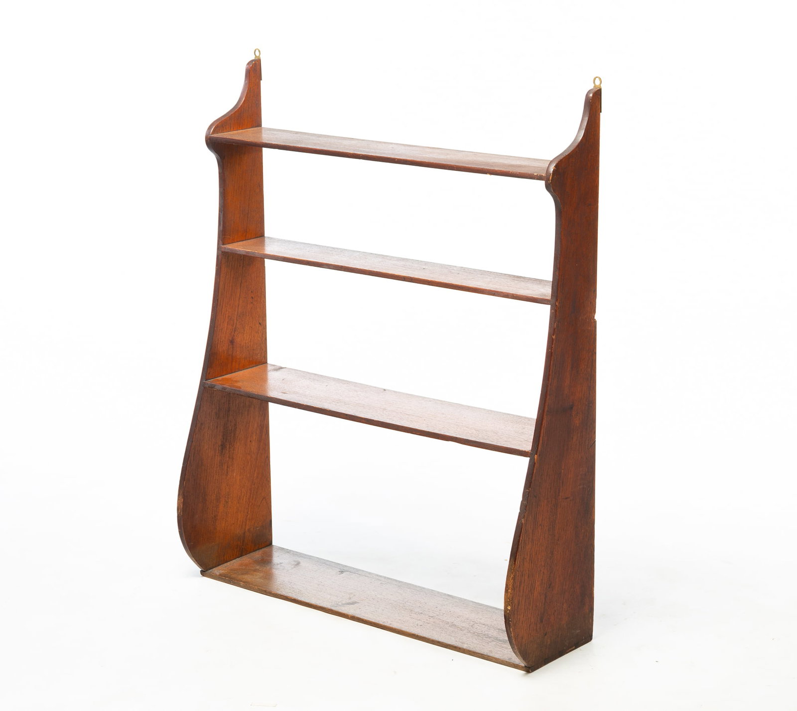 MAHOGANY FOUR-TIER "WHALE'S TAIL" SHELF.: MAHOGANY FOUR-TIER "WHALE'S TAIL" SHELF. American, 19th Century. Dovetailed frame and three shelves. 33.25"h. 26.5"w. 8"d.