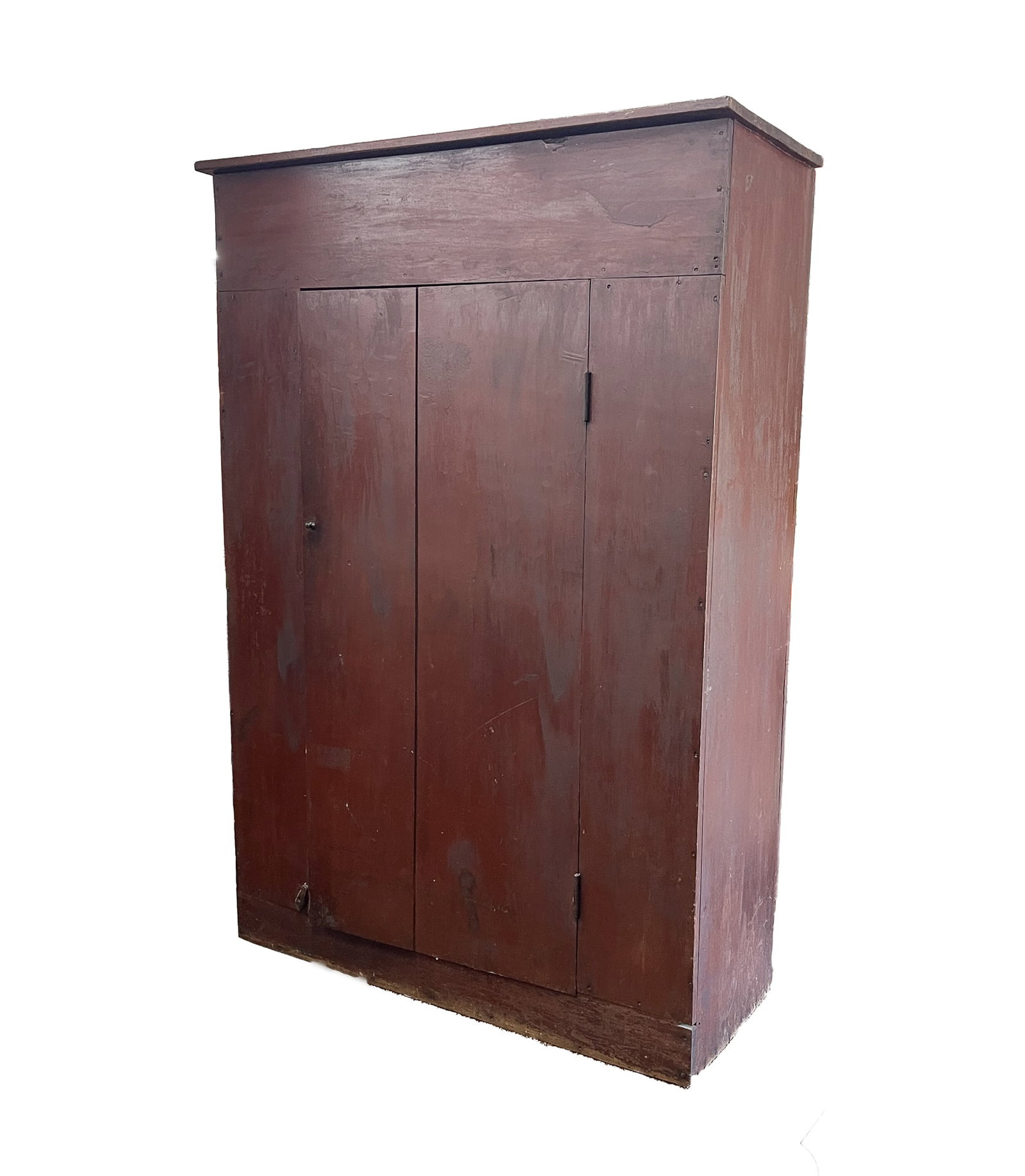 COUNTRY FLAT WALL CUPBOARD WITH ORIGINAL REDDISH-BROWN PAINT. (1 of 4)