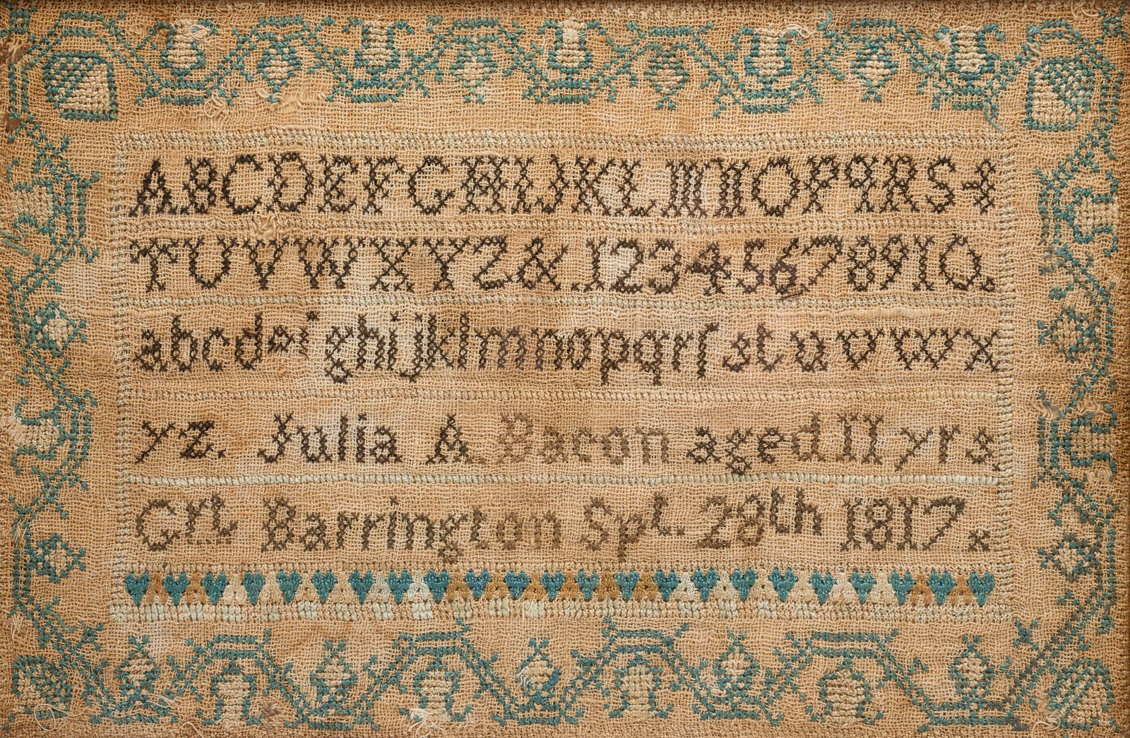 JULIA A. BACON NEEDLEWORK SAMPLER DATED 1817. - 2
