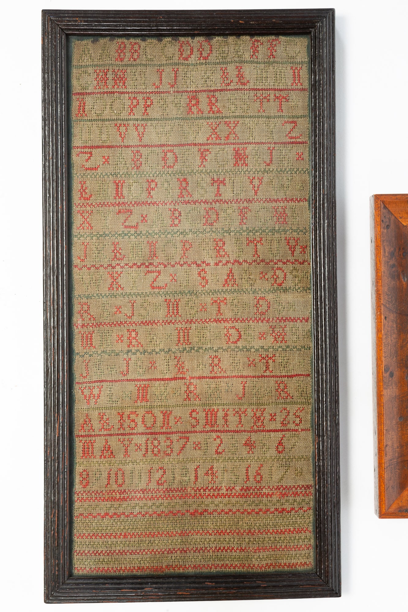 TWO FRAMED NEEDLEWORK0 SAMPLERS. - 2